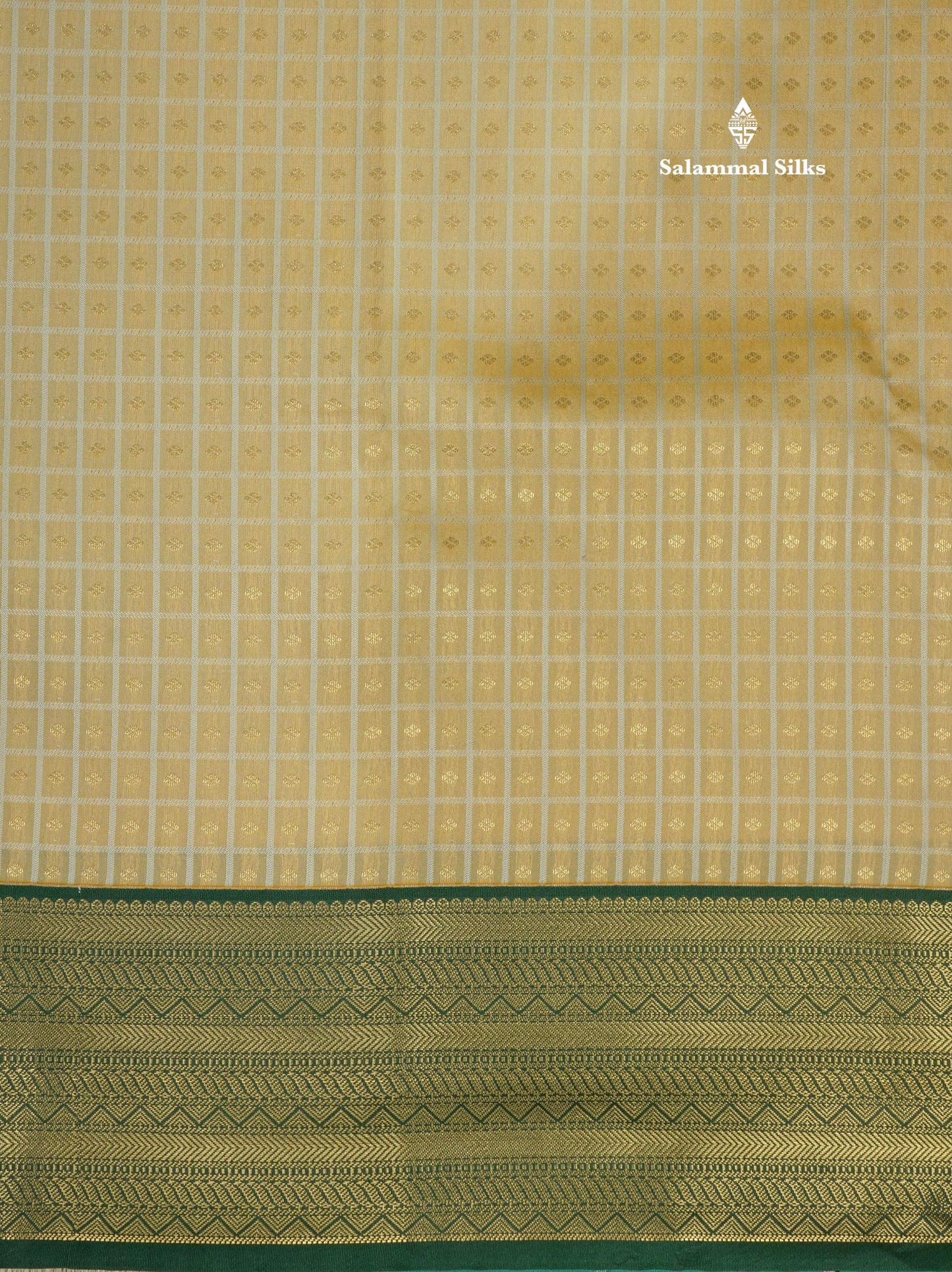 1000 Buttas Light Peach Semi Silk Saree With Contrast Bottle Green Border