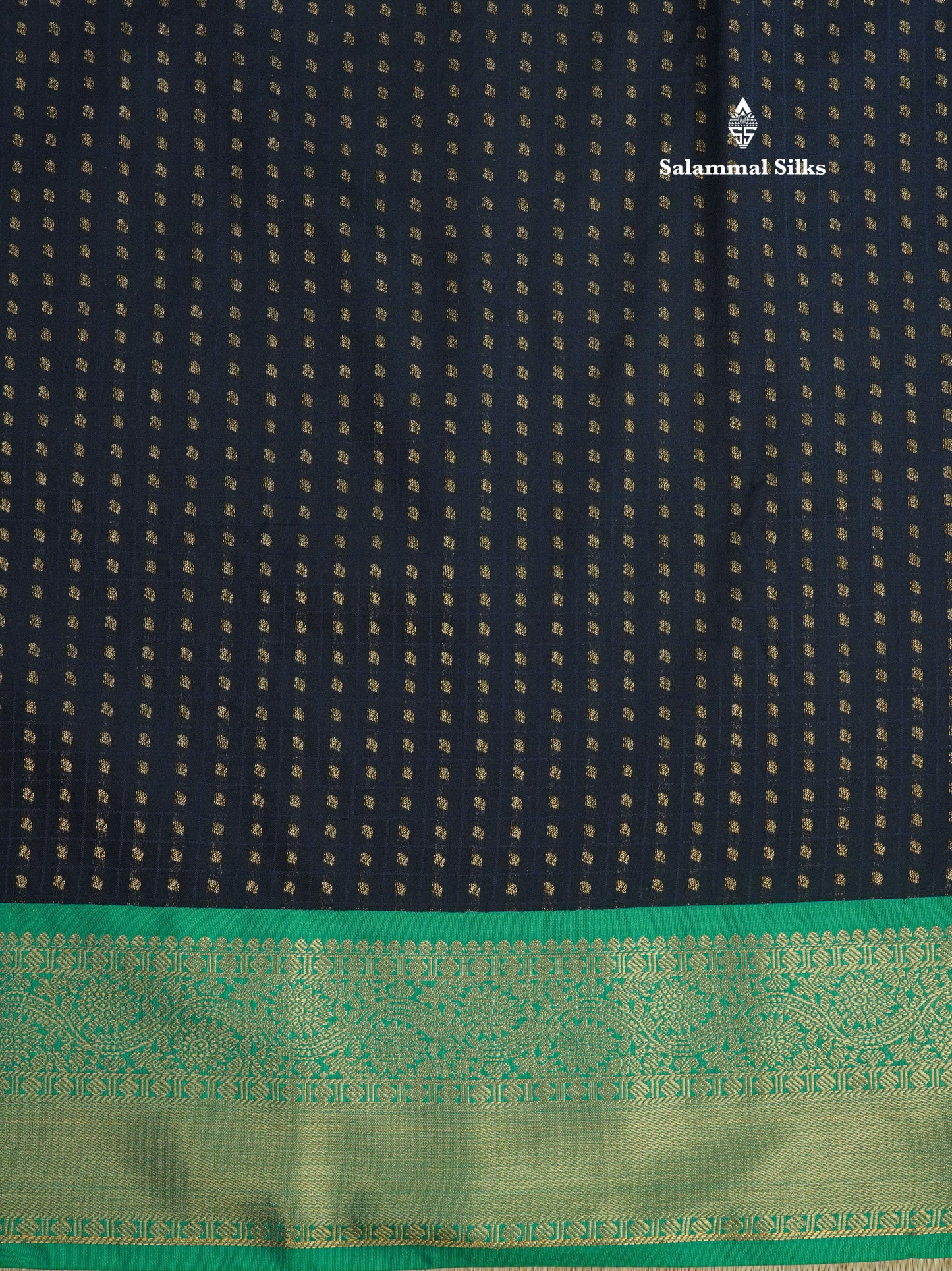 1000 Buttas Dark Navy Blue Semi Silk Saree With Contrast Saffire Green Border
