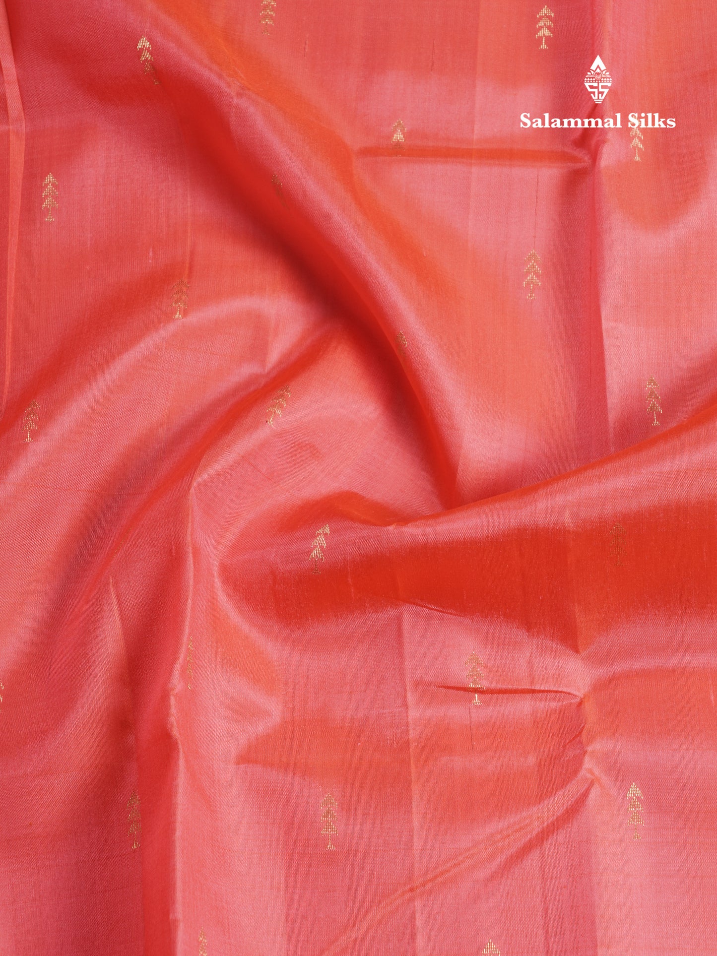 Pinkish Peach Pure Kanjivaram Silk Saree With Contrast Tomato Red One Side Border