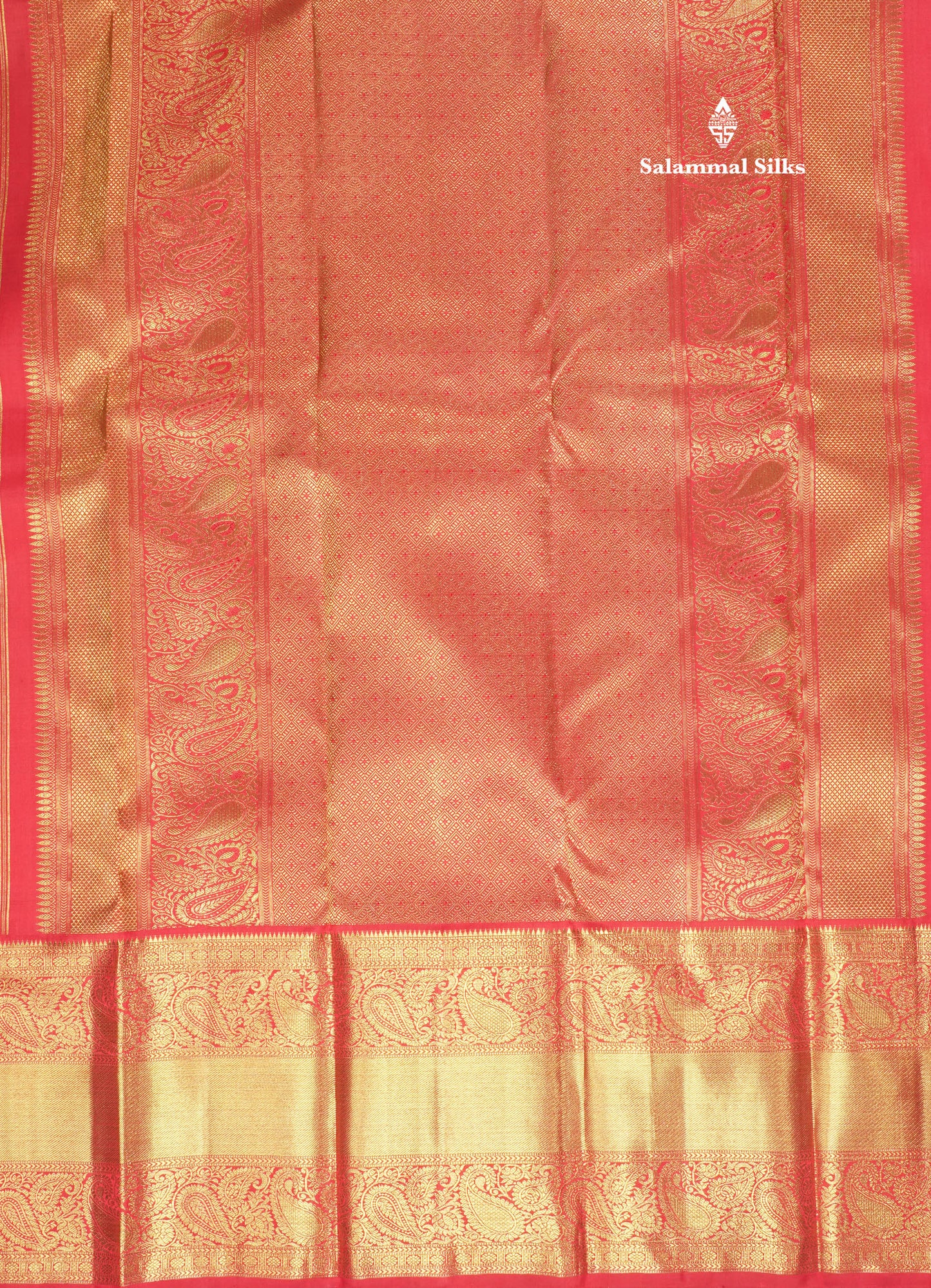 Green Pure Kanjivaram Silk Saree (2G) Zari With Contrast Chilly Red Long Border