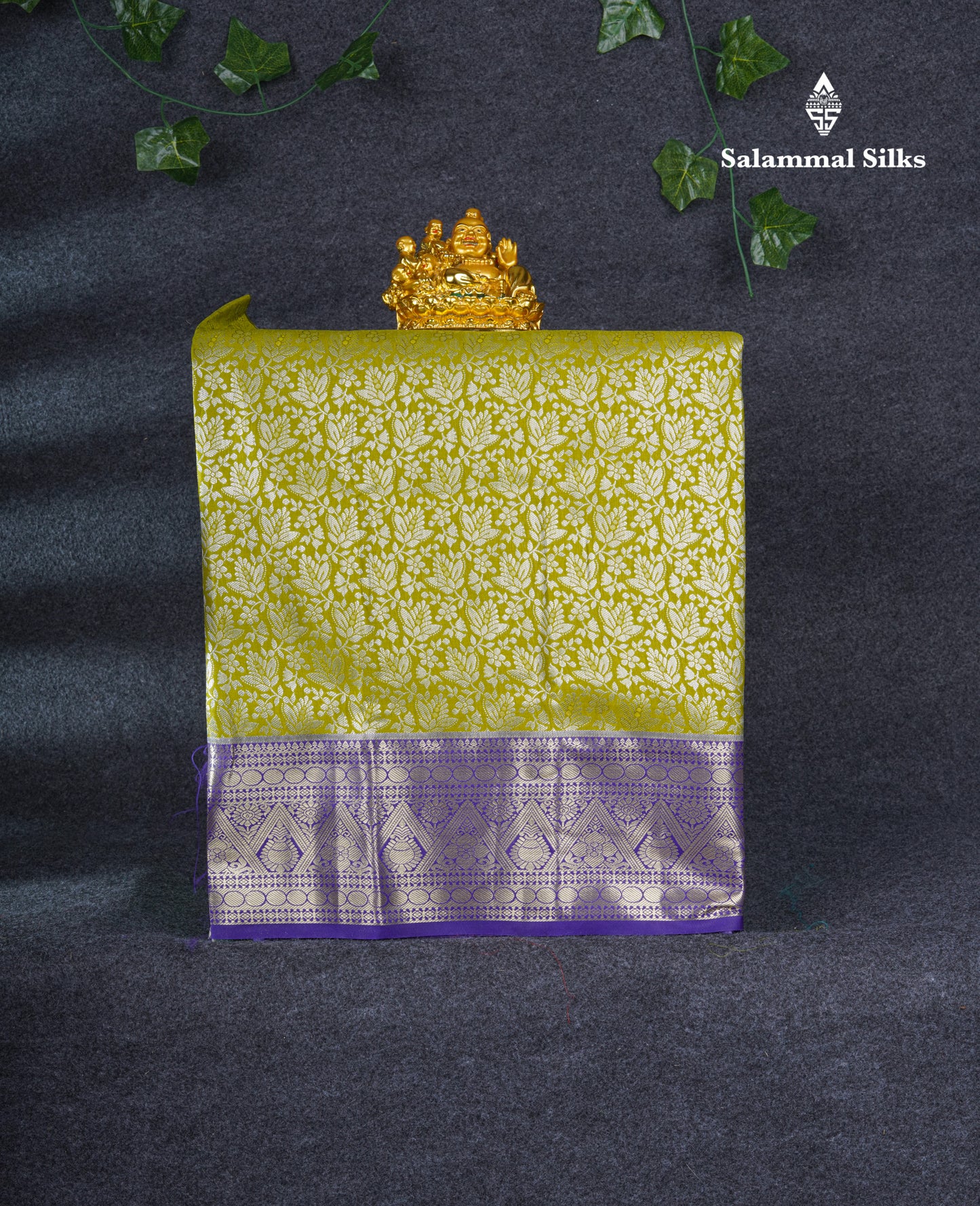 Semi Silk Pattu Pavadai (Mehandi Green) With Violet Blouse 21"