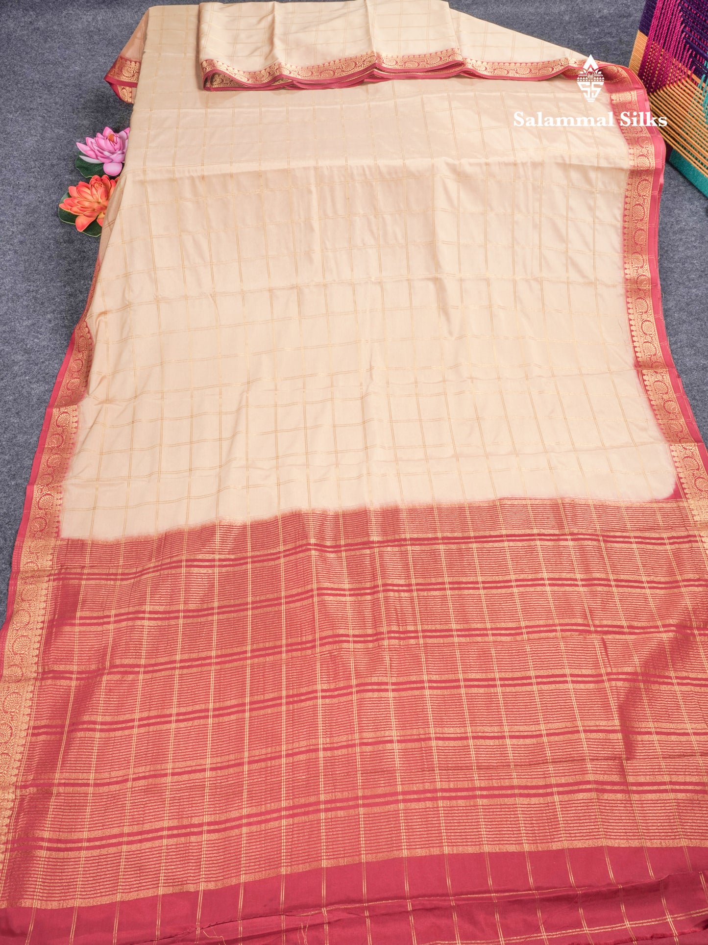 Sapphire Blue Semi Mysore Crepe Saree With Contrast Navy Blue Small Border