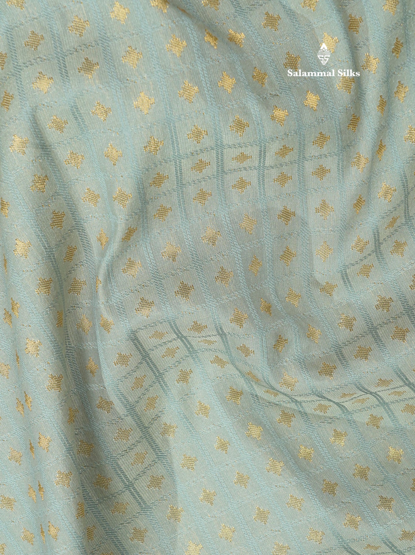 1000 Buttas Grey White Semi Silk Saree With Contrast Navy Blue Border
