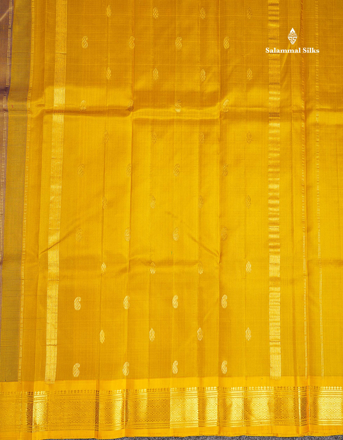 One Side Border Pure Silk Saree - Light Chocolate Brown With Contrast Yellow Traditional Border
