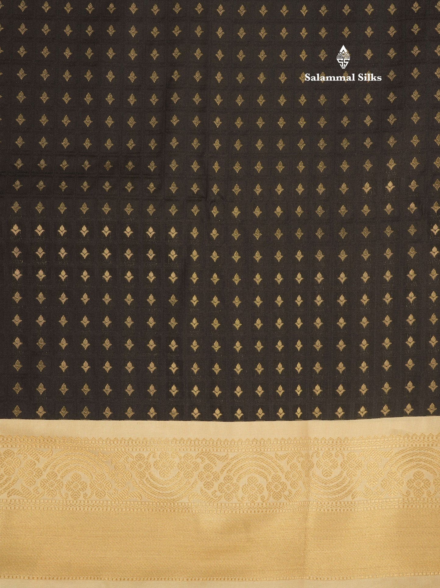 1000 Buttas Black Semi Silk Saree With Contrast Sandal Border