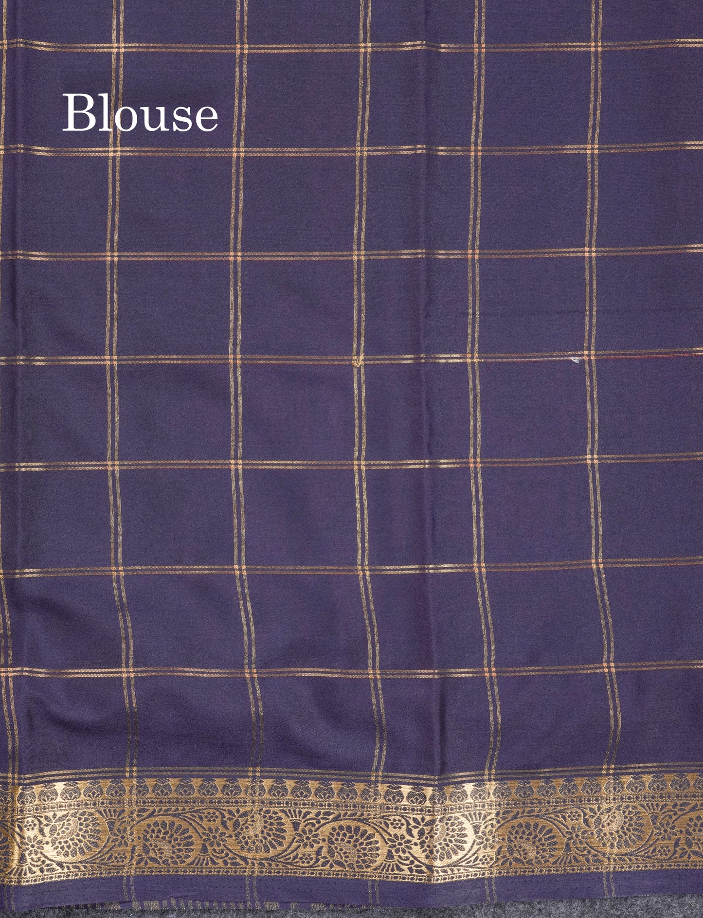 Sapphire Blue Semi Mysore Crepe Saree With Contrast Navy Blue Small Border