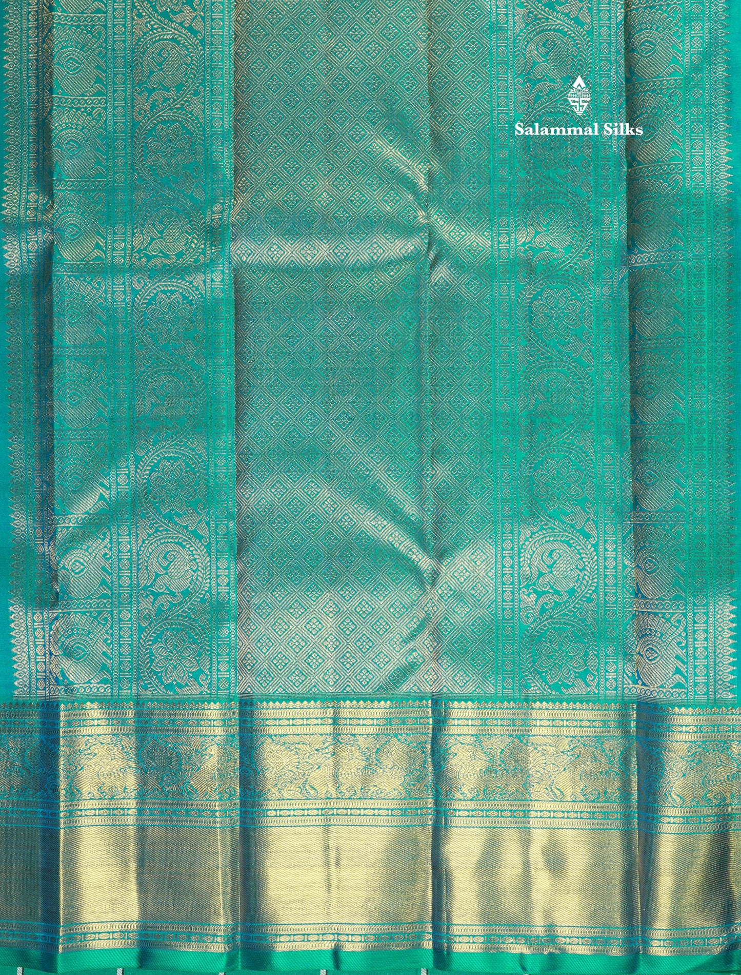 Peacock Blue Pure Kanjivaram Silk Saree (2G) Zari With Traditional Gold Zari Border