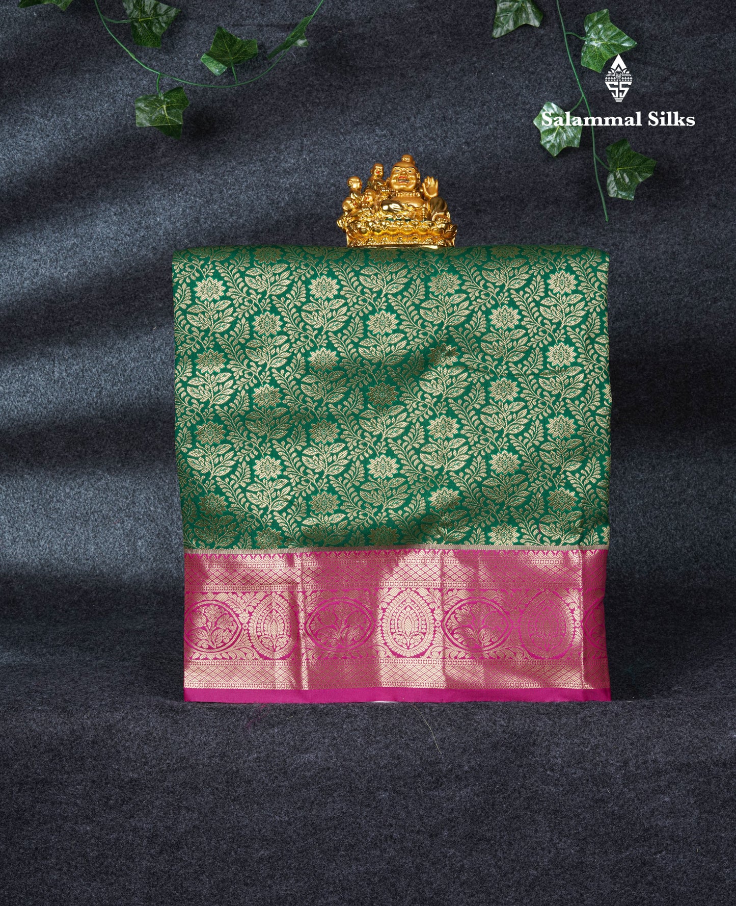 Semi Silk Pattu Pavadai (Bottle Green) With Magenta Pink Blouse 21"