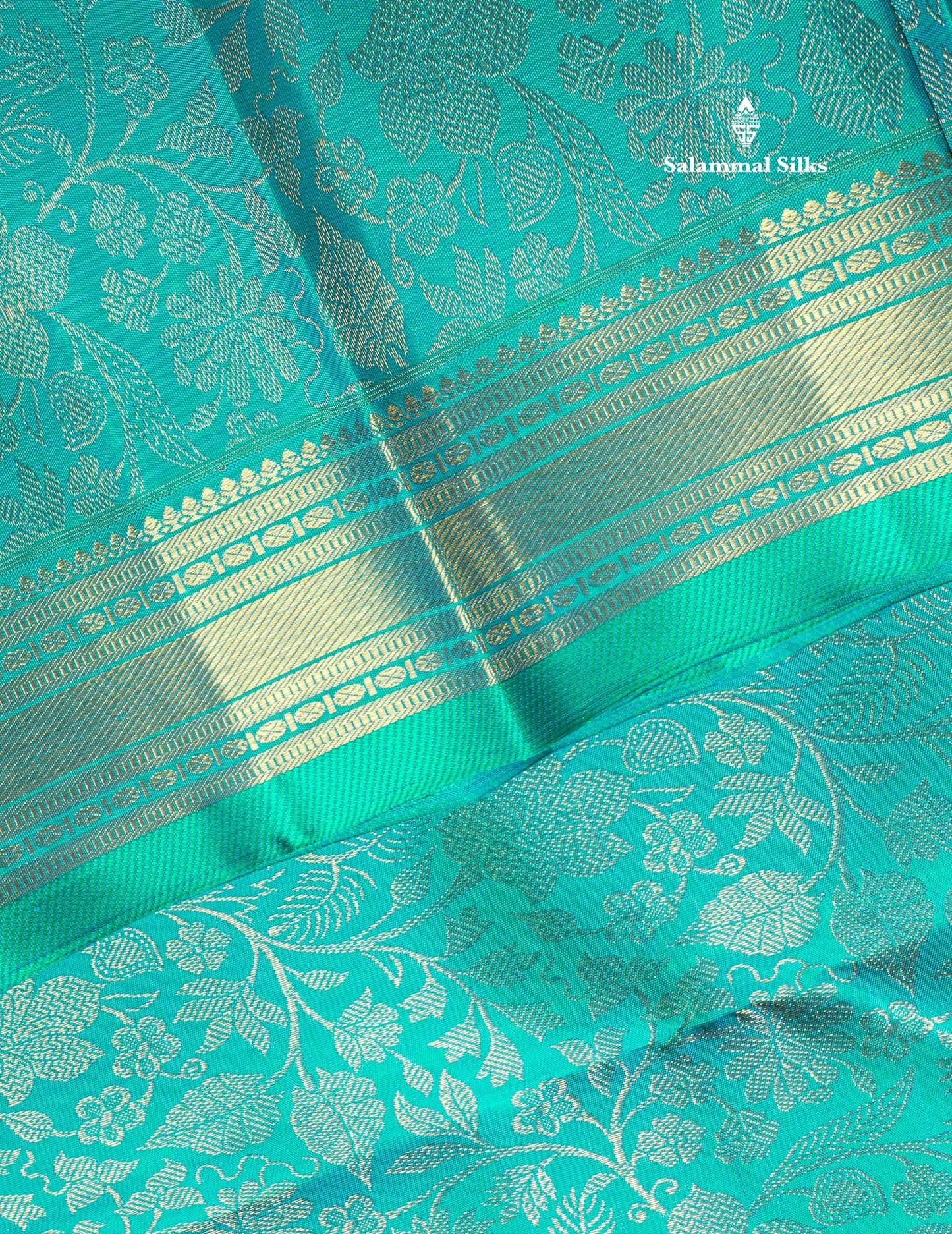 Peacock Blue Pure Kanjivaram Silk Saree (2G) Zari With Traditional Gold Zari Border