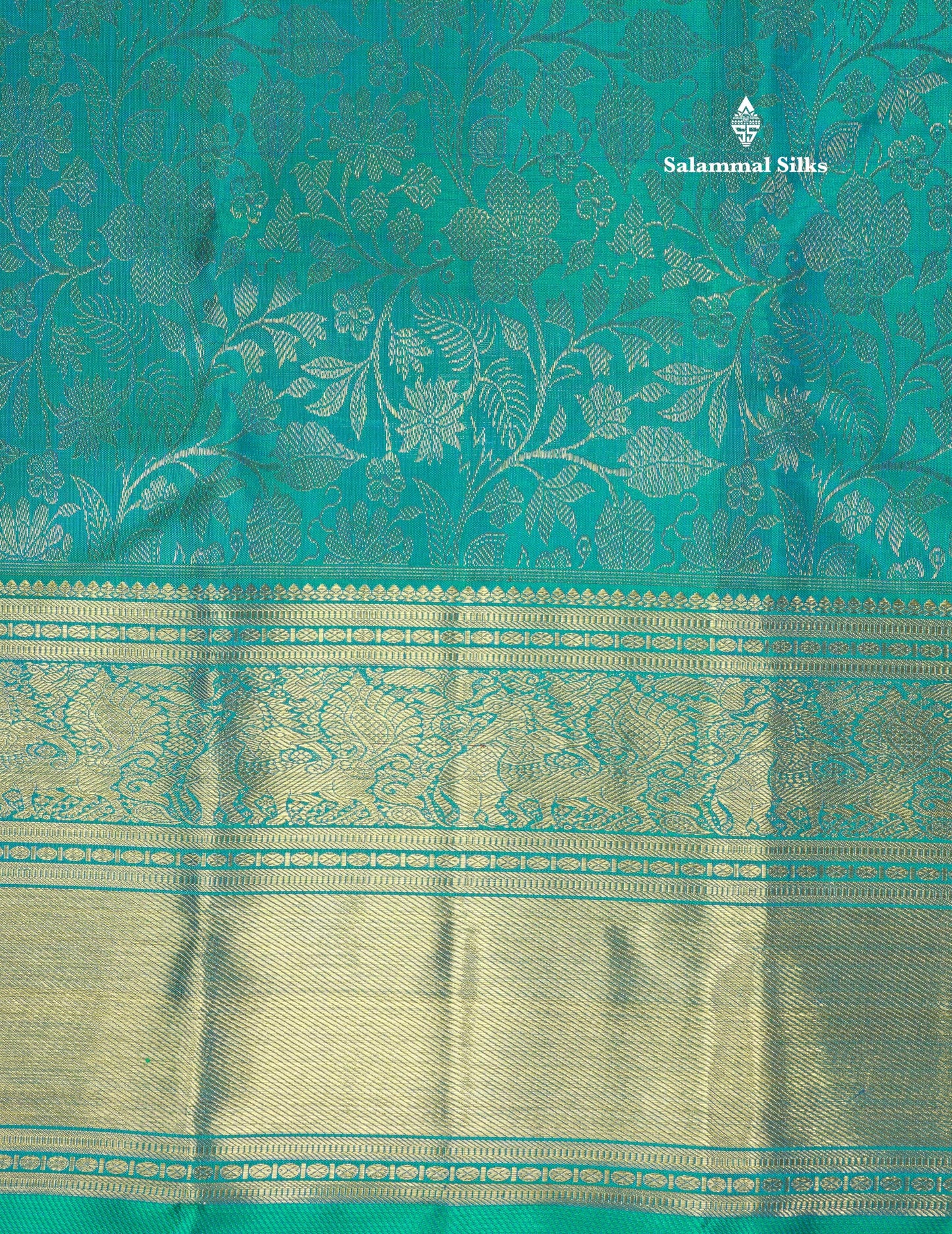 Peacock Blue Pure Kanjivaram Silk Saree (2G) Zari With Traditional Gold Zari Border