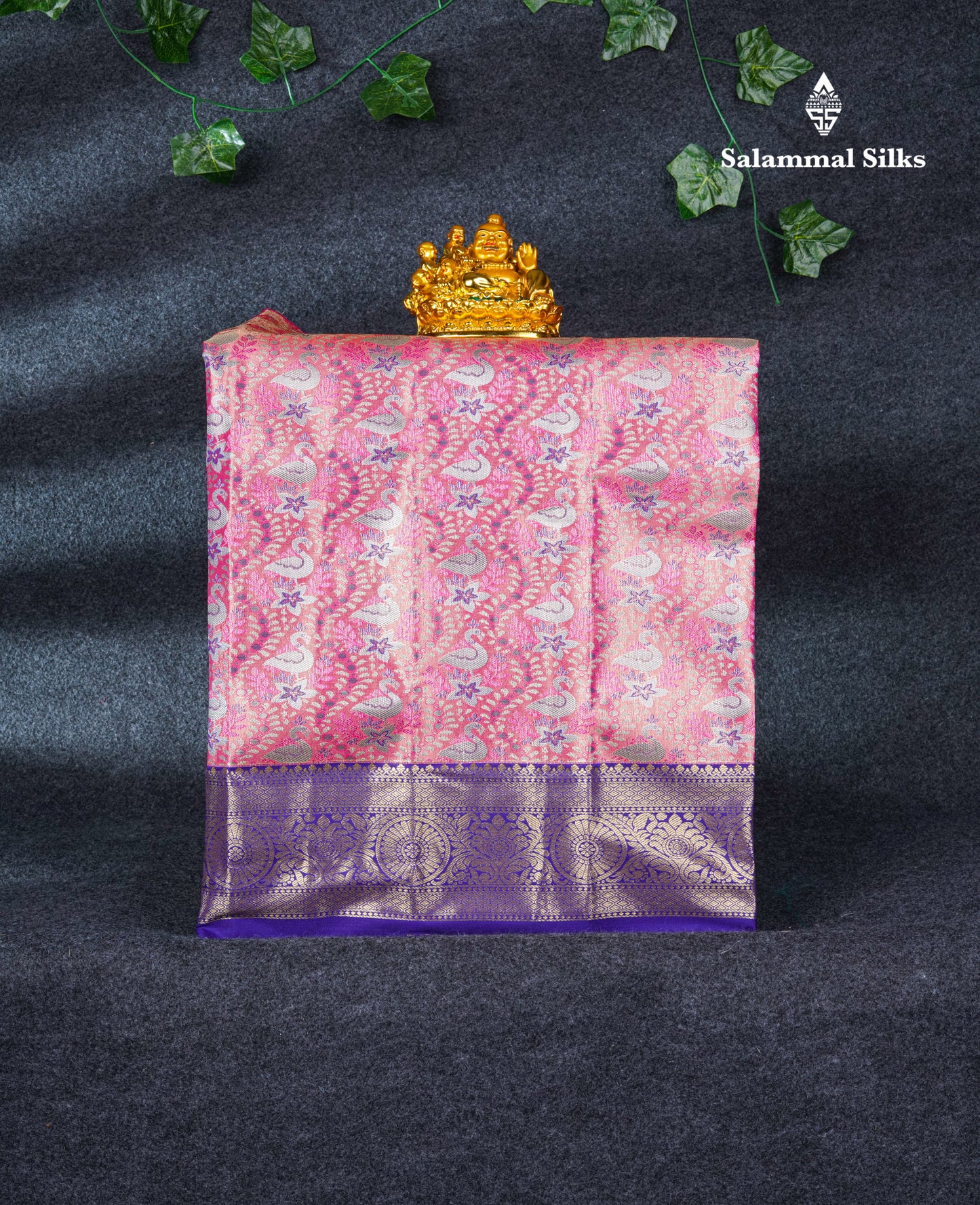 Semi Silk Pattu Pavadai Tissue ( Pink ) With Violet Blouse 21.5"