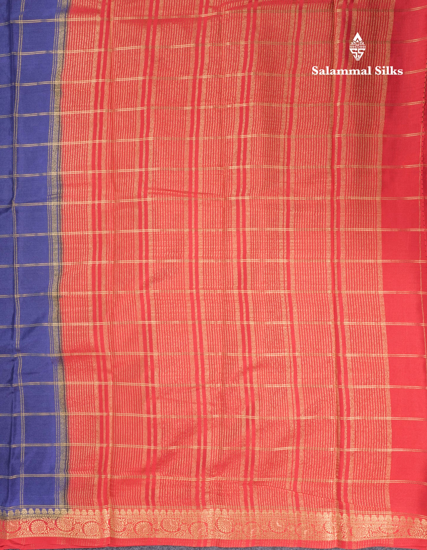 Sapphire Blue Semi Mysore Crepe Saree With Contrast Navy Blue Small Border