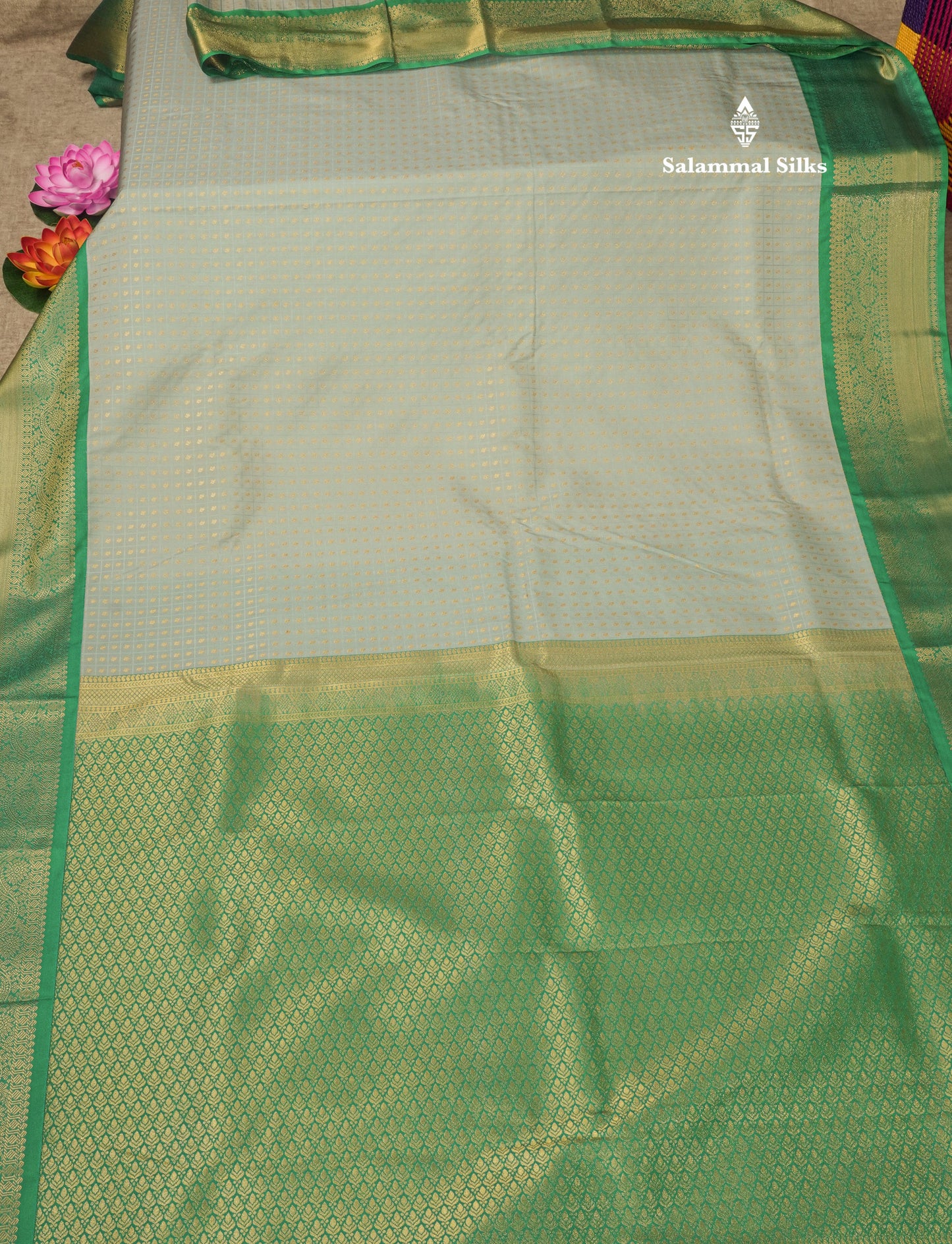 1000 Buttas Dark Navy Blue Semi Silk Saree With Contrast Saffire Green Border