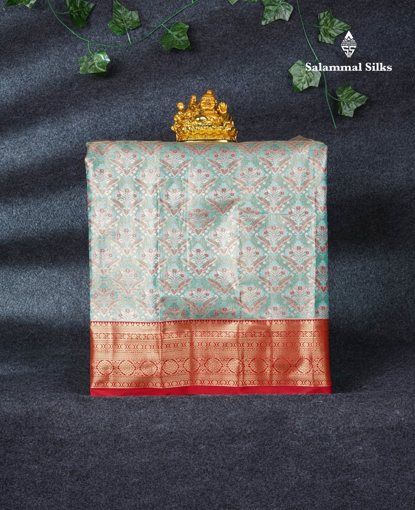 Semi Silk Pattu Pavadai Tissue ( Rexona Green ) With Chilly Red Blouse 21.5"