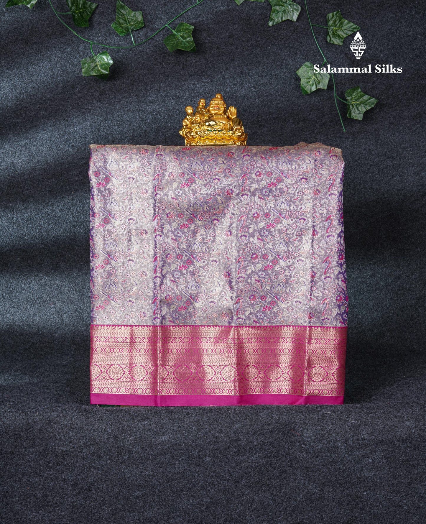 Semi Silk Pattu Pavadai Tissue ( Violet ) With Pink Blouse 22"