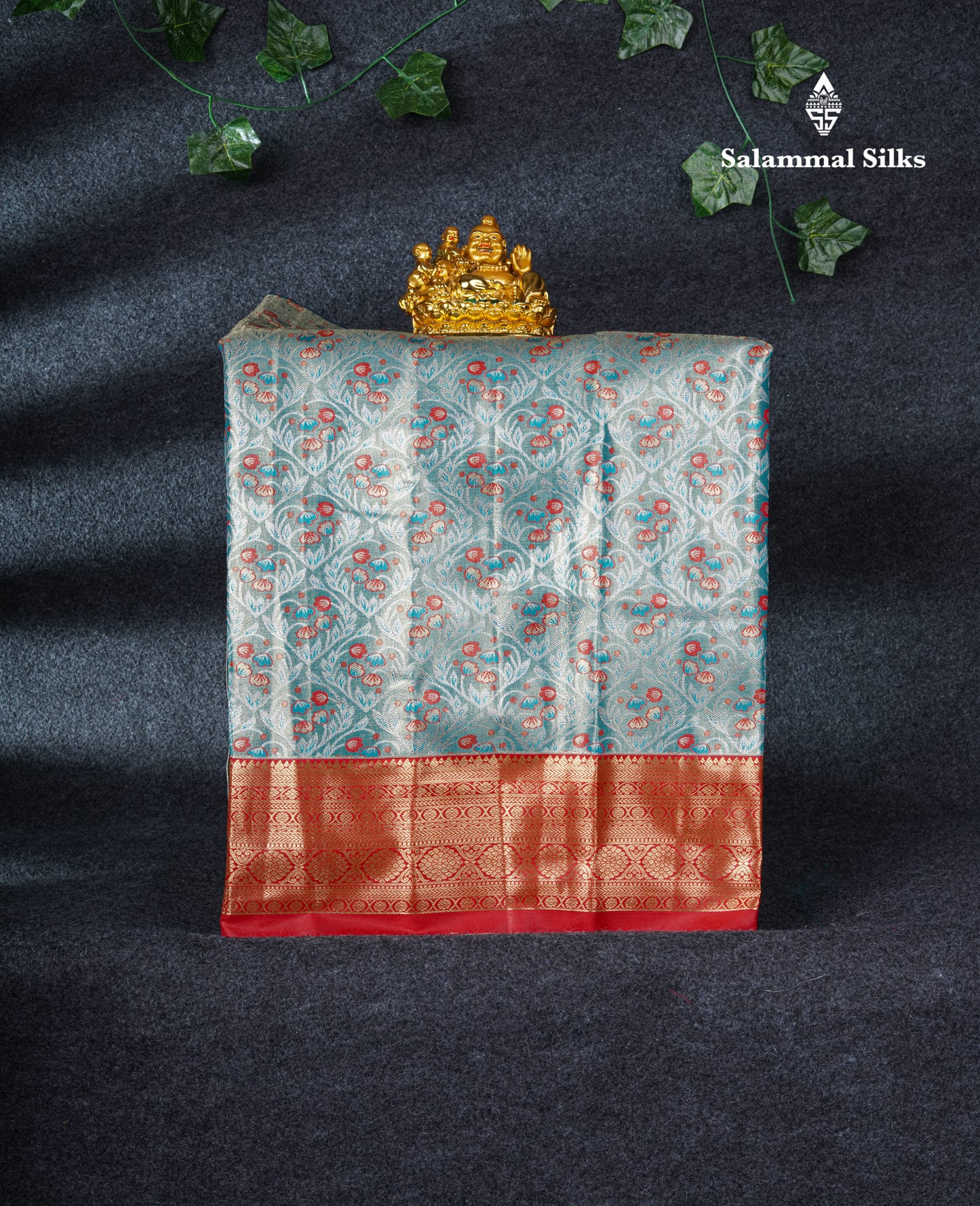 Semi Silk Pattu Pavadai Tissue (Pastel Blue) With Red Blouse 21"