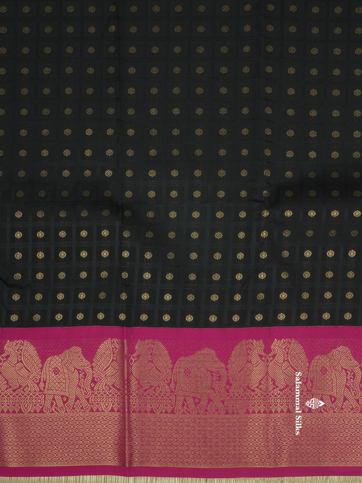 1000 Buttas Mustard Yellow Semi Silk Saree With Contrast Pink Traditional Border