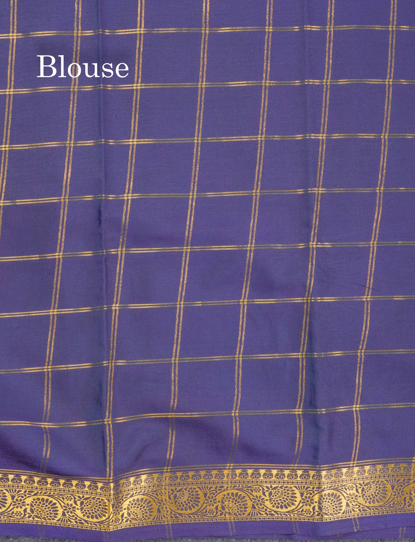 Sapphire Blue Semi Mysore Crepe Saree With Contrast Navy Blue Small Border