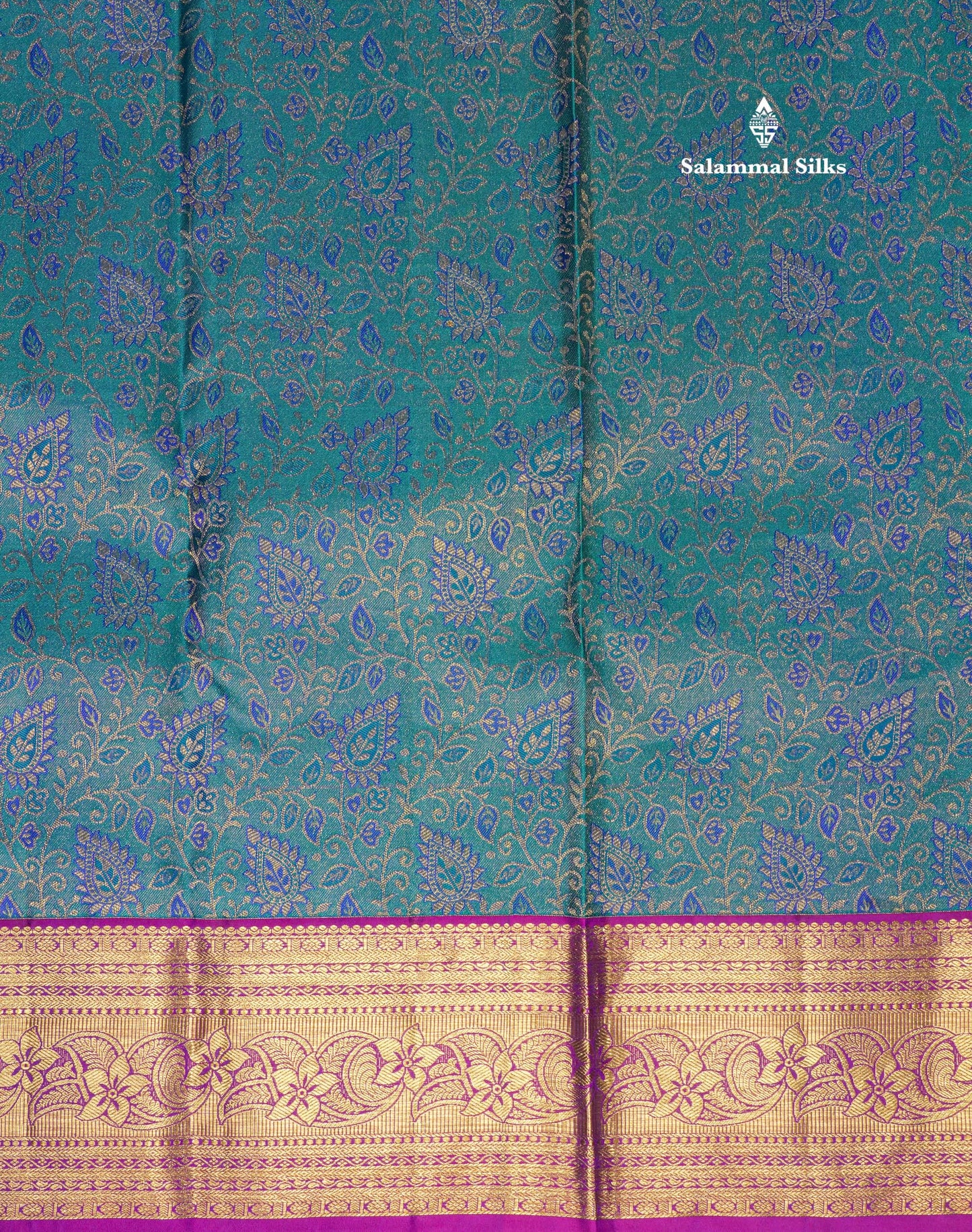 Peacock Blue Beautiful Bridal Pure Kanjivaram Silk Saree With Contrast Vadamalli Border