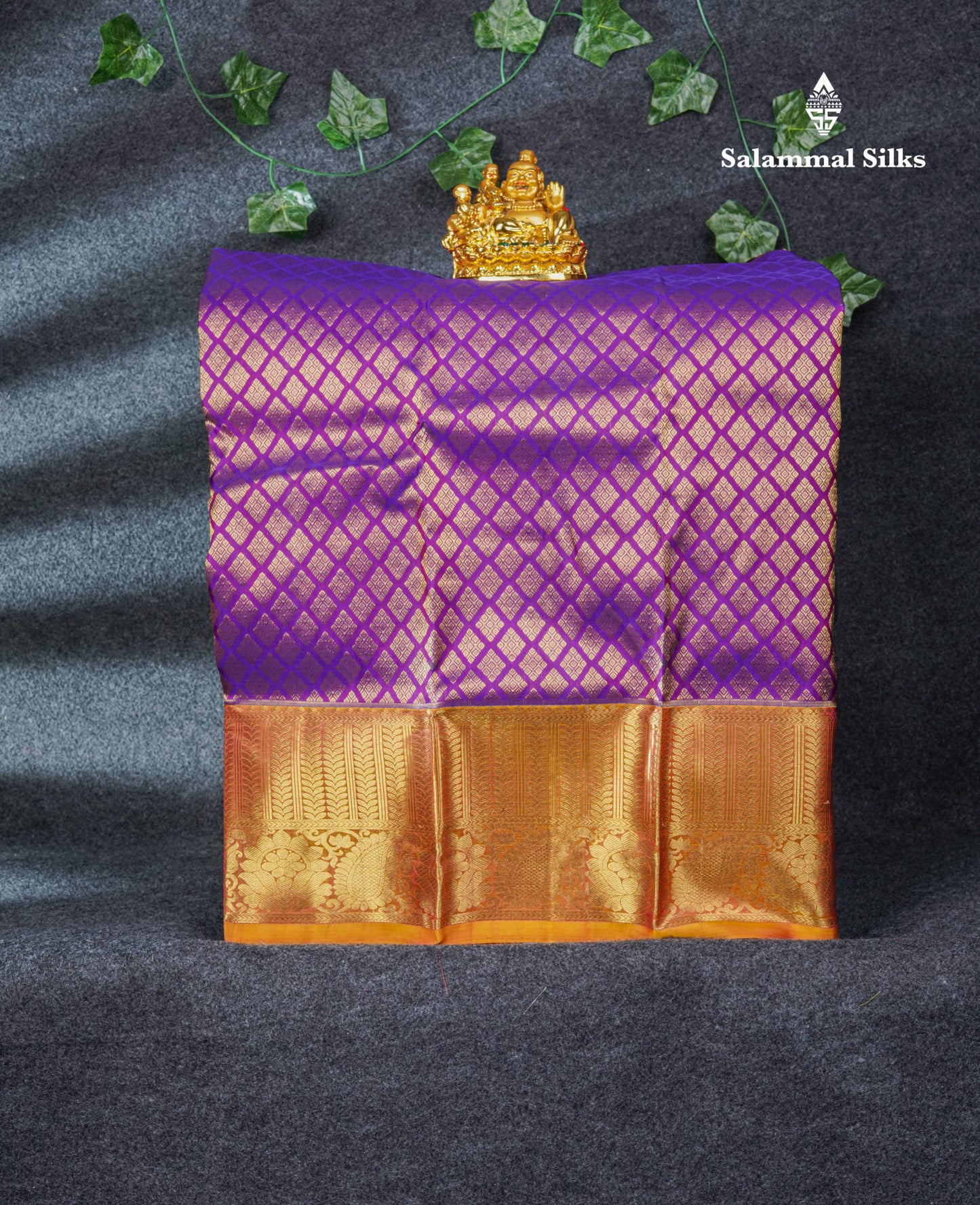 Pure Silk Pattu Pavadai (Purple) With Pinkish Orange Blouse 26.5"
