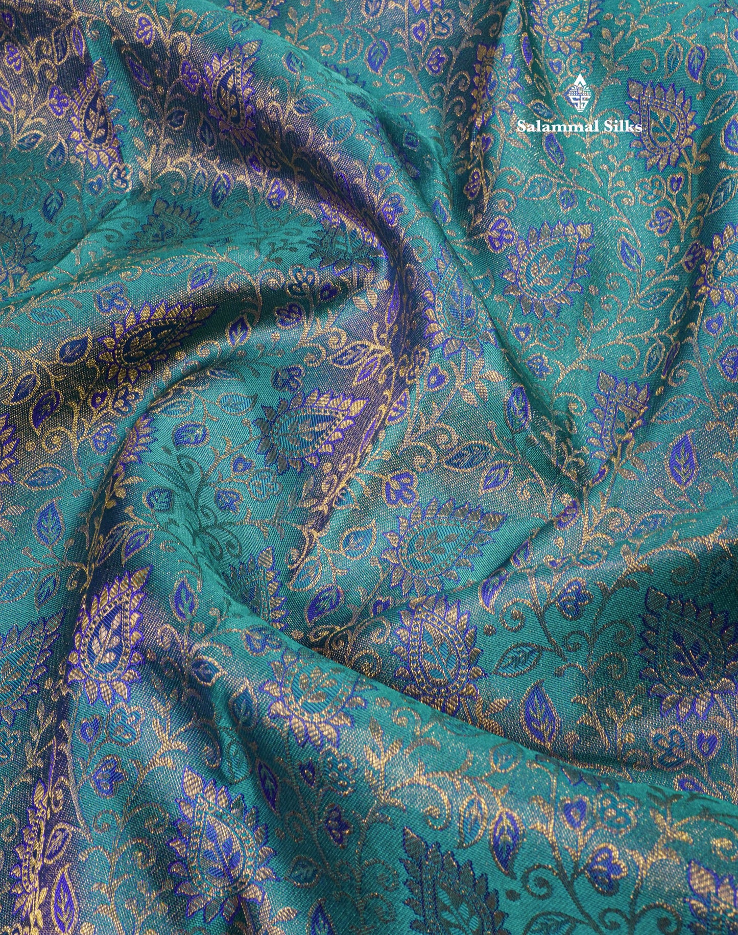 Peacock Blue Beautiful Bridal Pure Kanjivaram Silk Saree With Contrast Vadamalli Border