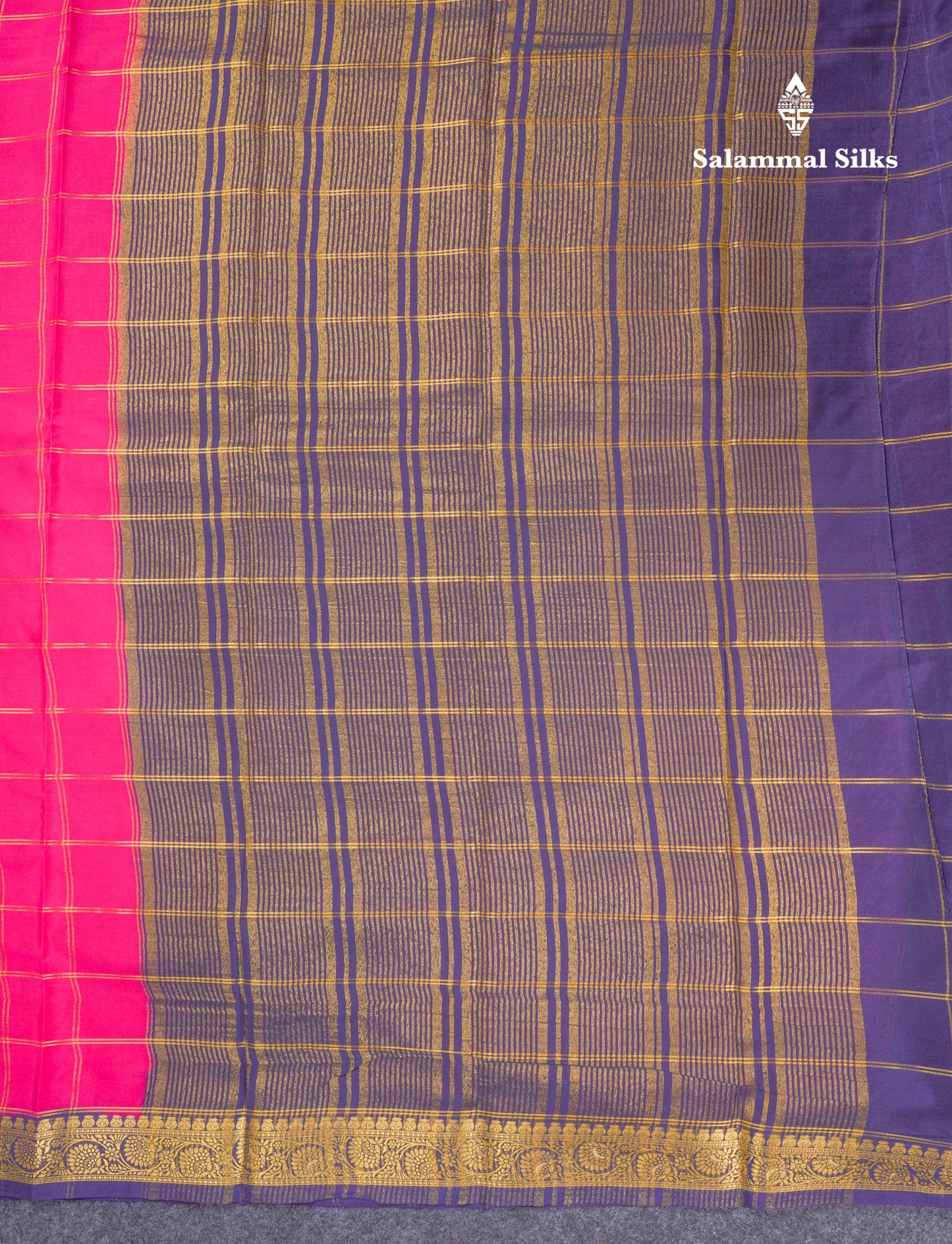 Sapphire Blue Semi Mysore Crepe Saree With Contrast Navy Blue Small Border