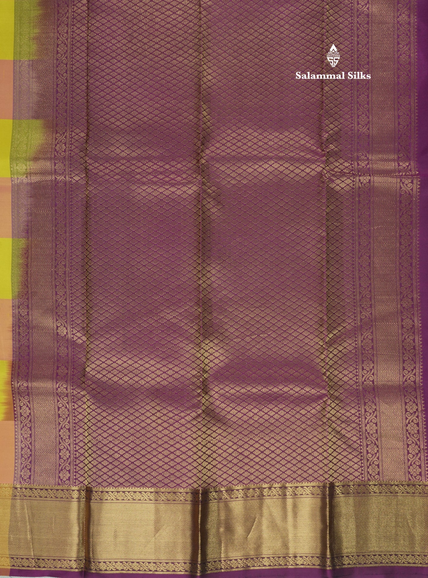 Beautiful Traditional Paalum Pazham Checks Pure Kanjivaram Silk Saree With Gold Zari Border