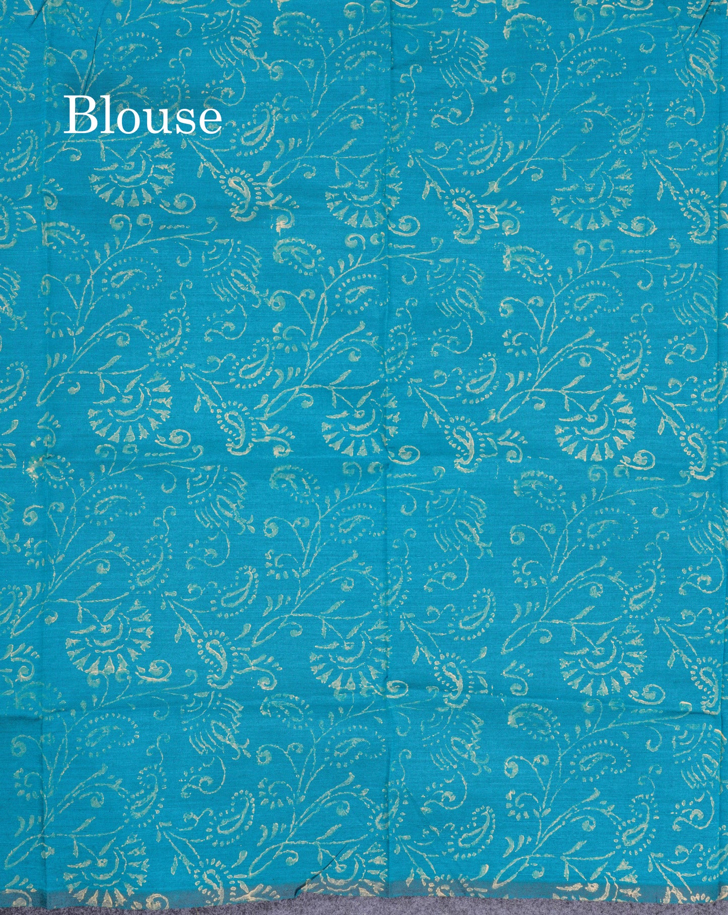 Dark Brown South Cotton Printed Saree With Contrast Sapphire Green Blouse
