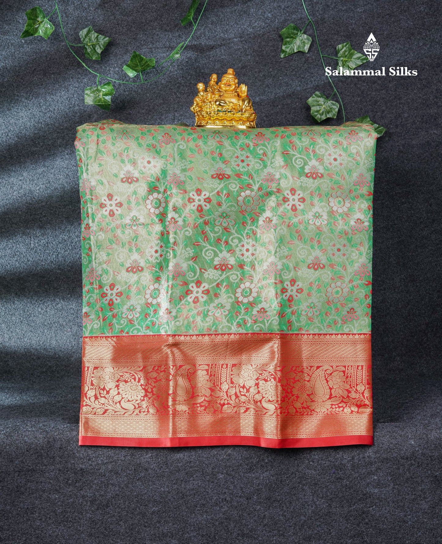 Semi Silk Pattu Pavadai Tissue (Light Green) with Red Blouse 27"