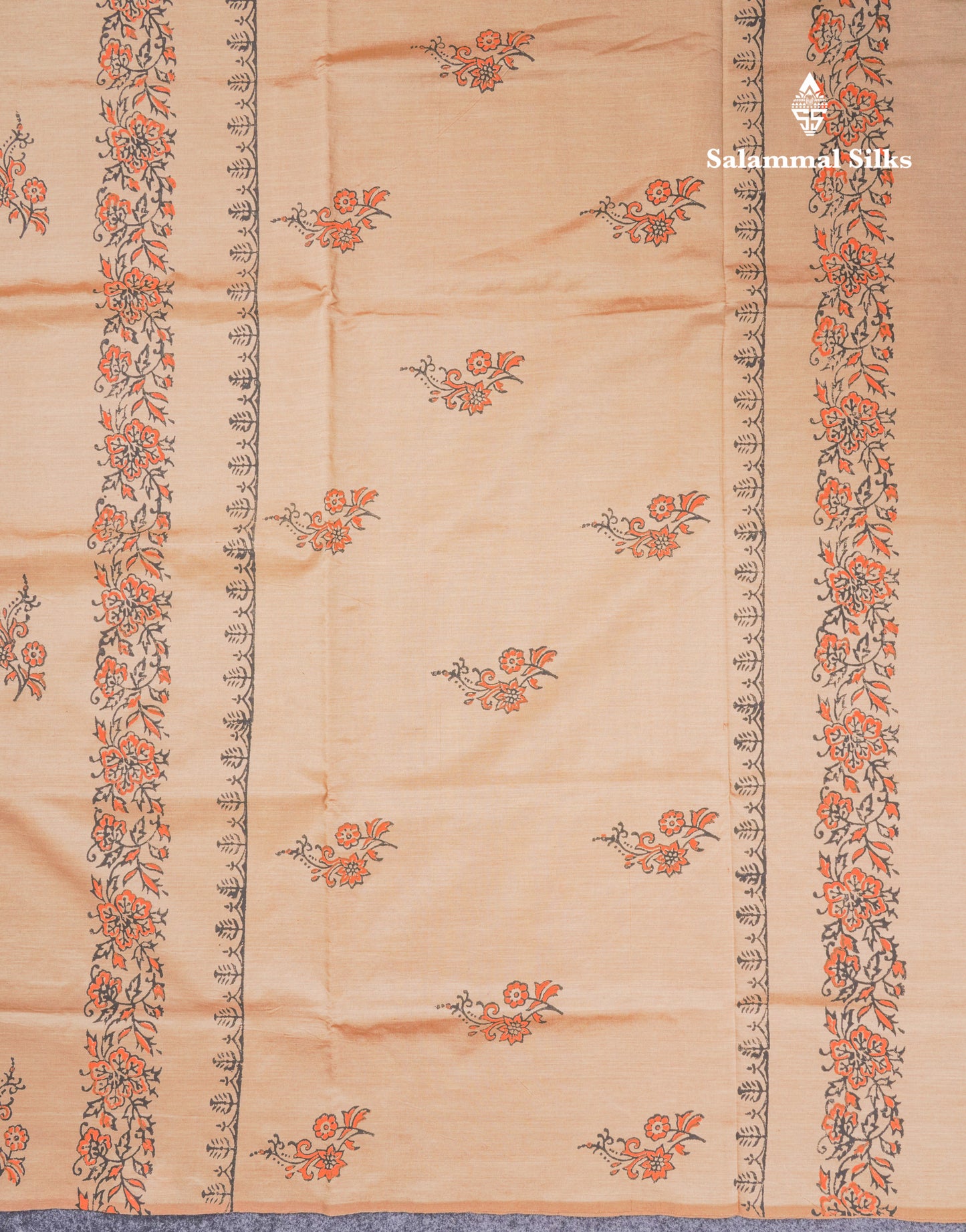 Sandal South Cotton Printed Saree With Contrast Orange Blouse