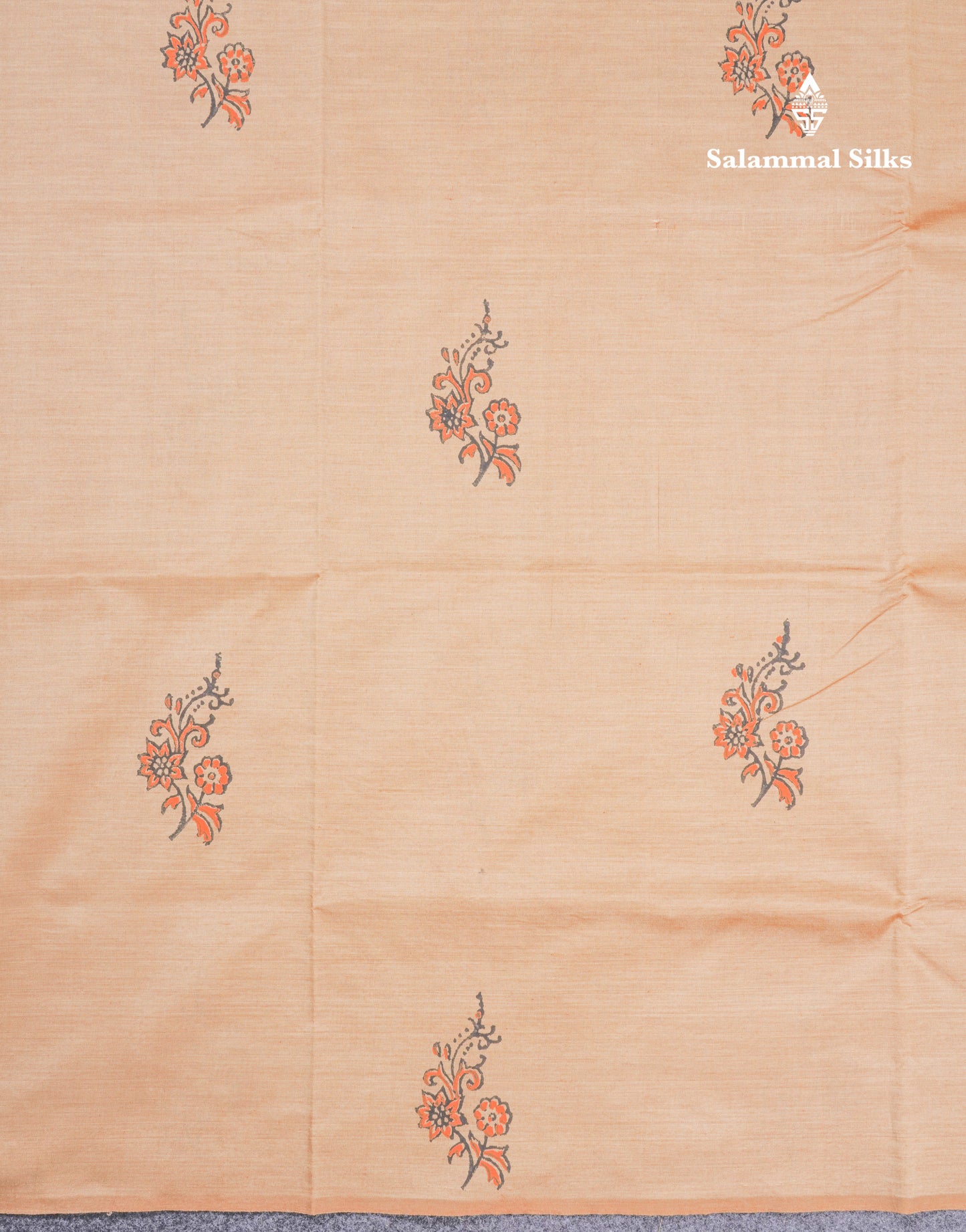 Sandal South Cotton Printed Saree With Contrast Orange Blouse
