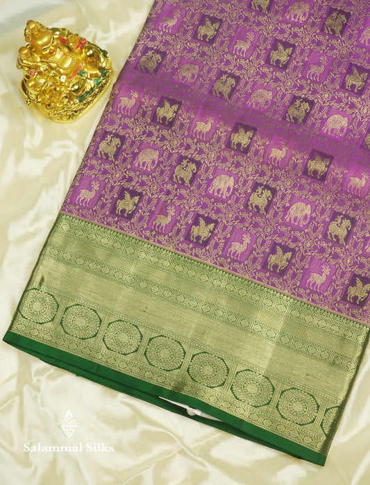 Purple Vanasingaram Bridal Pure Kanjivaram Silk Saree With Contrast Bottle Green Border