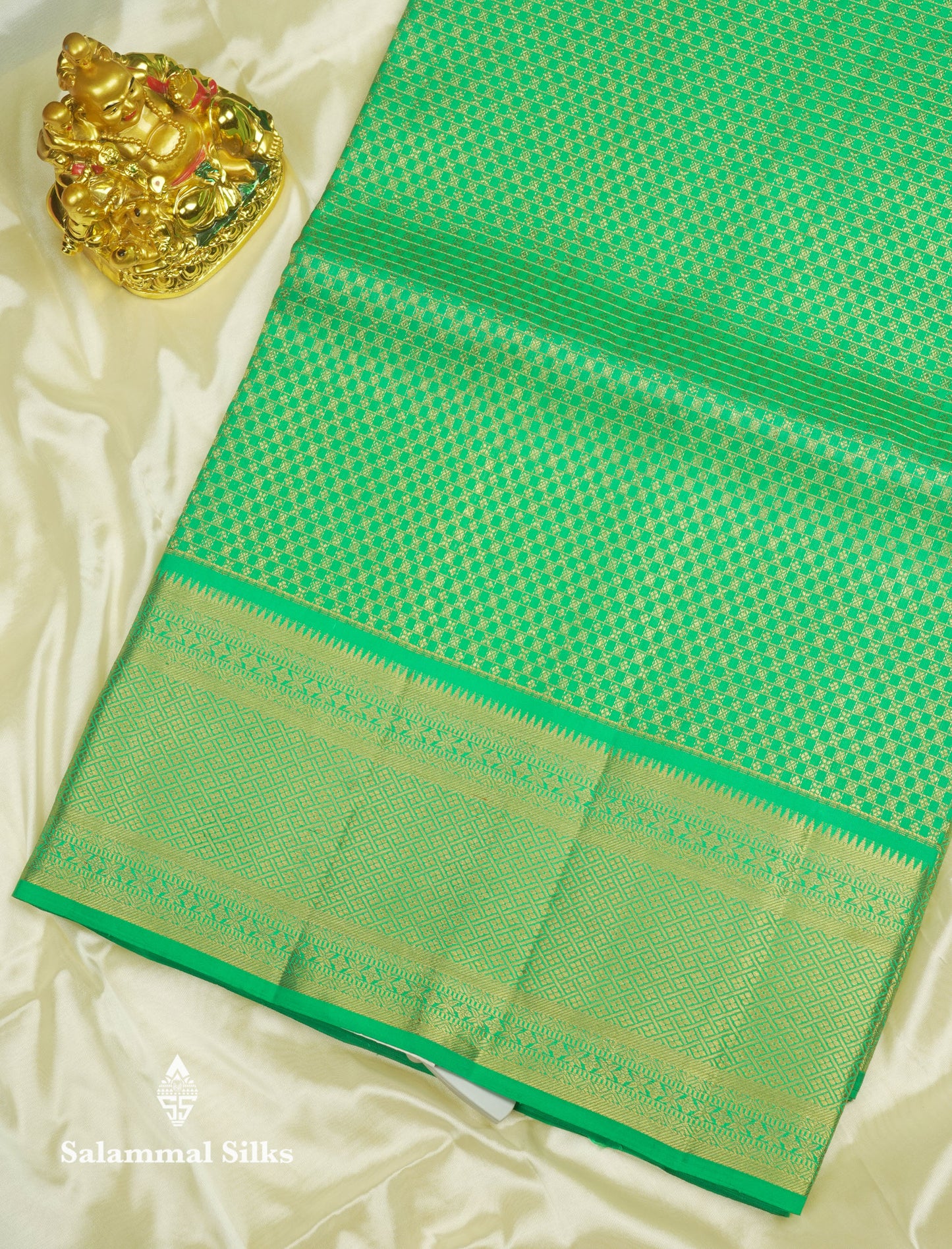 Sapphire Green Bridal Pure Kanjivaram Silk Saree With Self Border