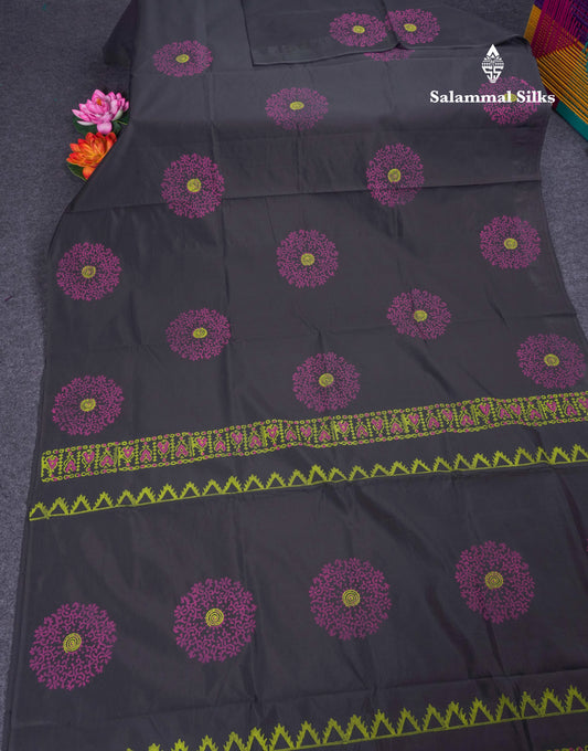 Black South Cotton Printed Saree With Contrast Pink Blouse