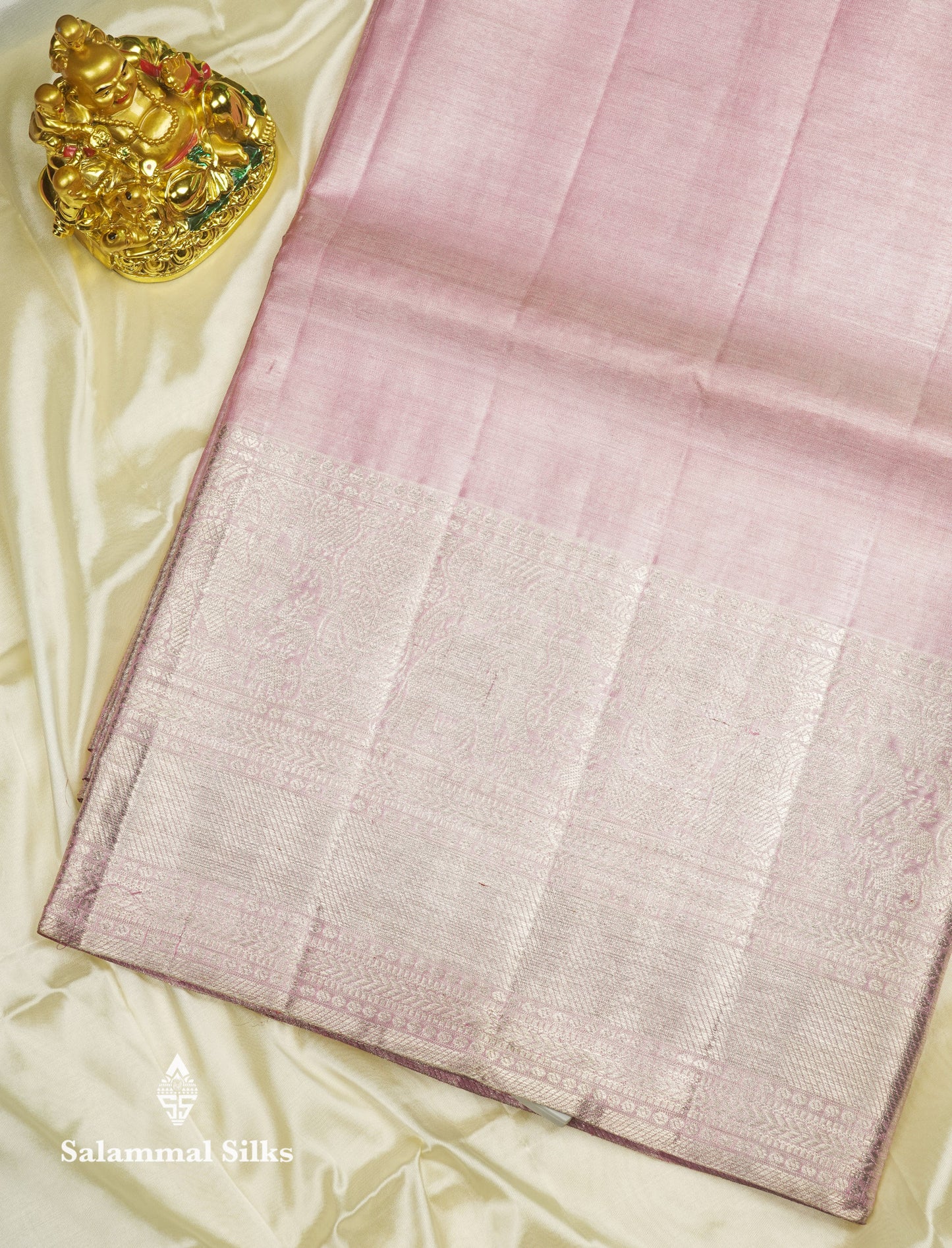 Beautiful Baby Pink Tissue Plain Pure Kanjivaram Silk Saree (2G) Zari With Self Border