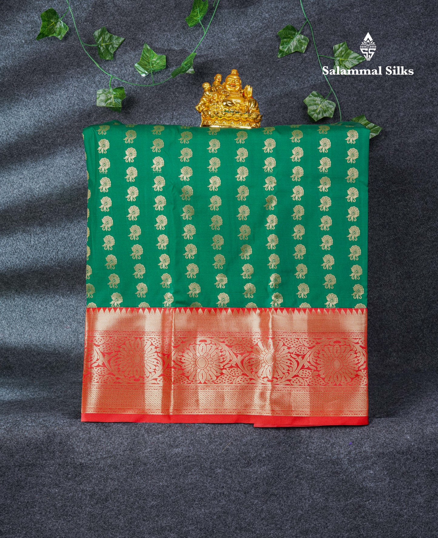 Semi Silk Pattu Pavadai (Bottle Green) with Chilly Red Blouse 26.5"