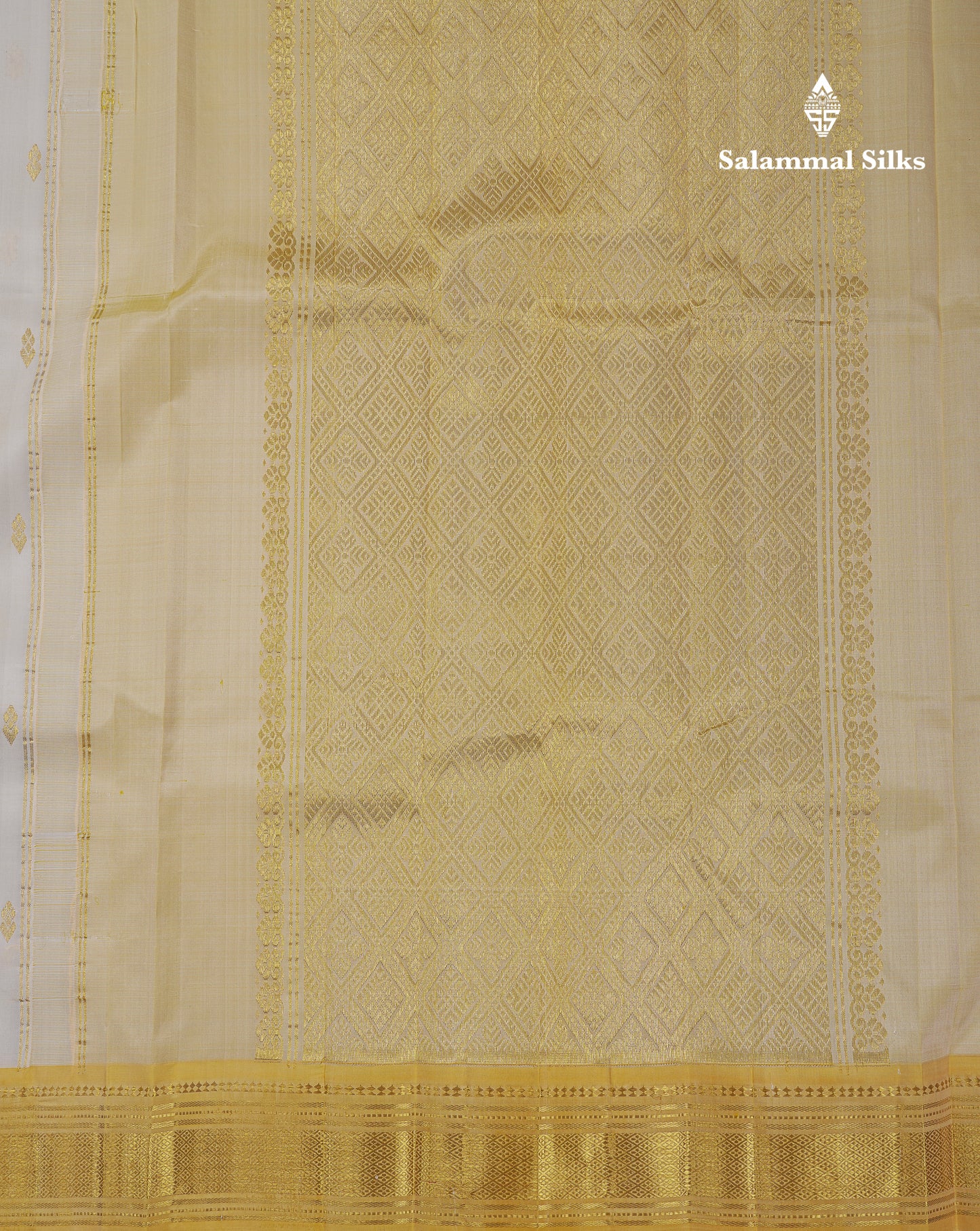 Beautiful Half White Pure Kanjivaram Silk Saree With Contrast Light Yellow Traditional One Side Border