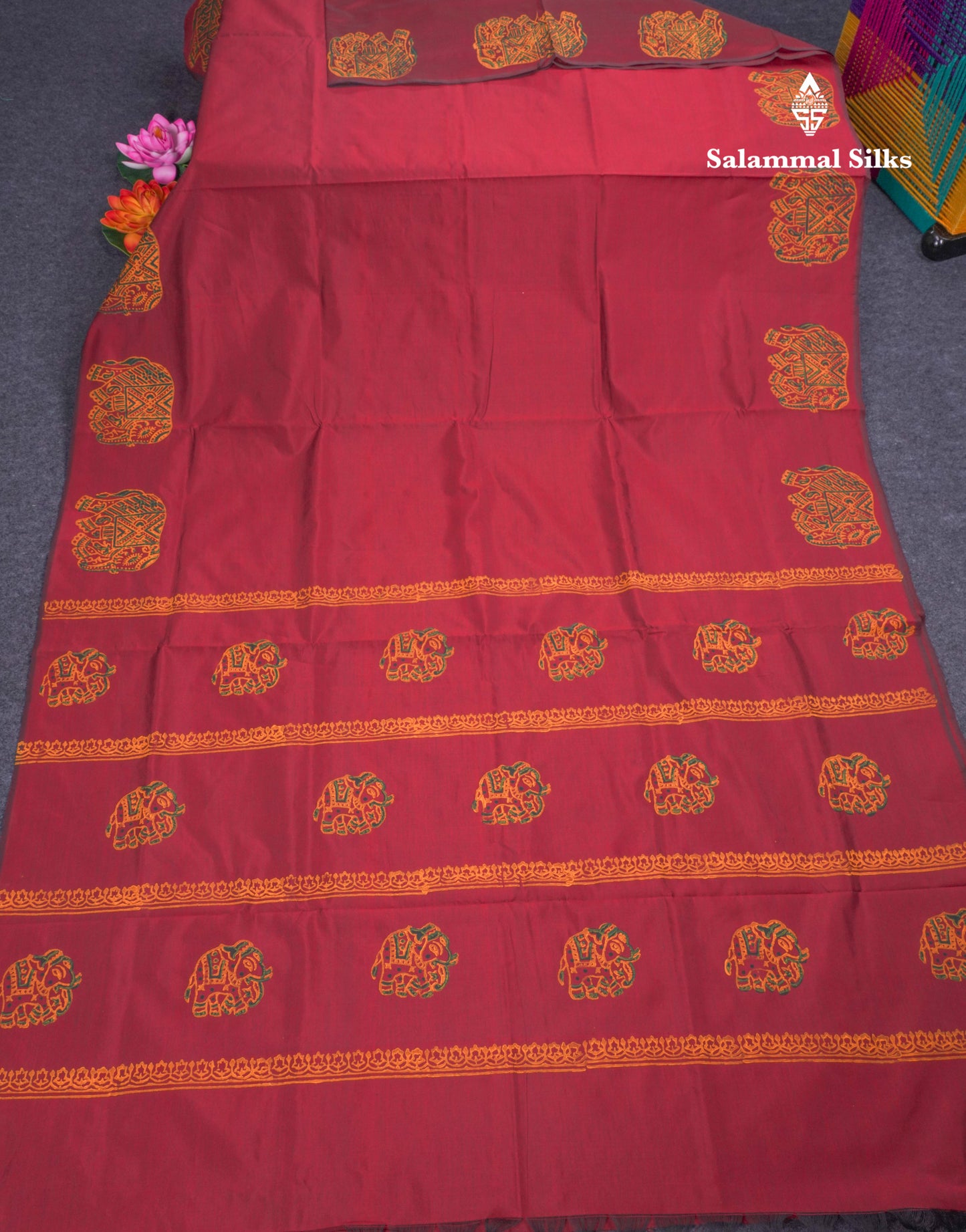 Bottle Green South Cotton Printed Saree With Contrast Manthulir Yellow Blouse