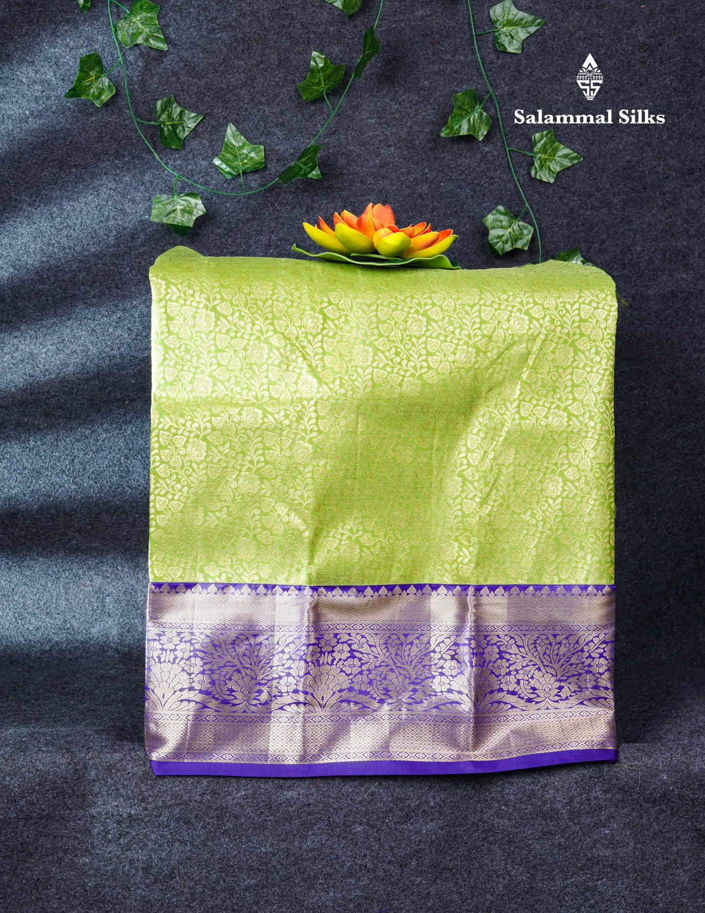 Semi Silk Pattu Pavadai (Parrot Green) with Violet Blouse 27"