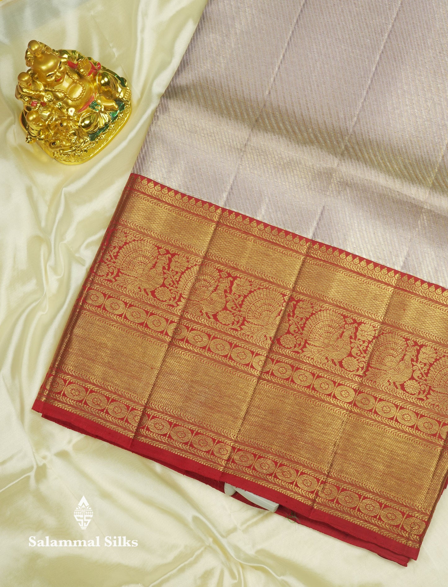 Beautiful Light Lavender Pure Kanjivaram Silk Saree (2G) Zari With Contrast Red Border