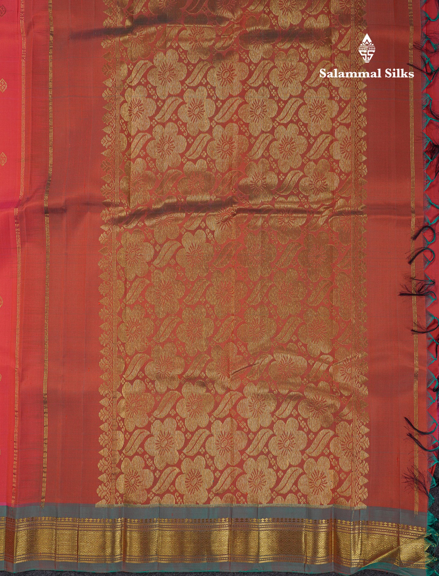 Beautiful Orange Pure Kanjivaram Silk Saree With Contrast Light Green Traditional One Side Border