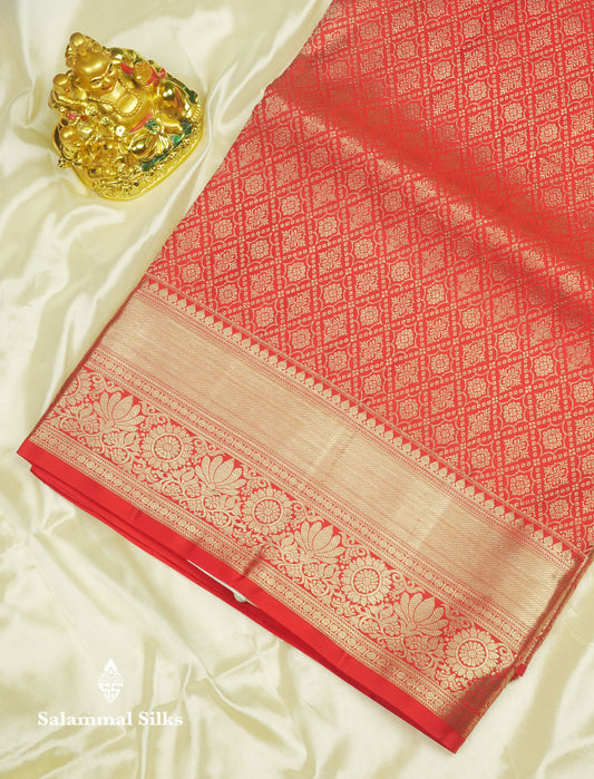 Chilly Red Bridal Pure Kanjivaram Silk Saree With Self Border