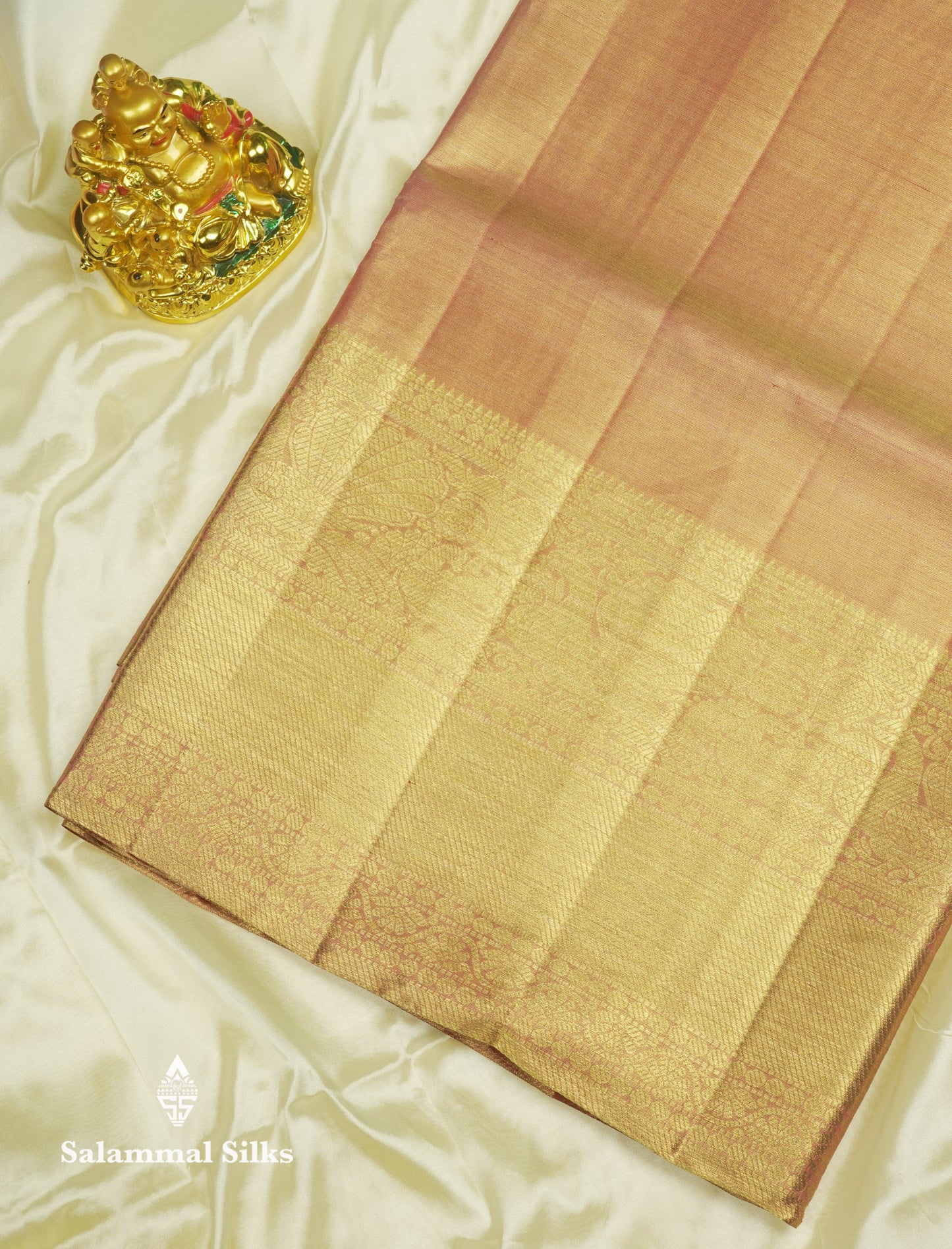 Beautiful Pink Tissue Plain Pure Kanjivaram Silk Saree (2G) Zari With Self Border