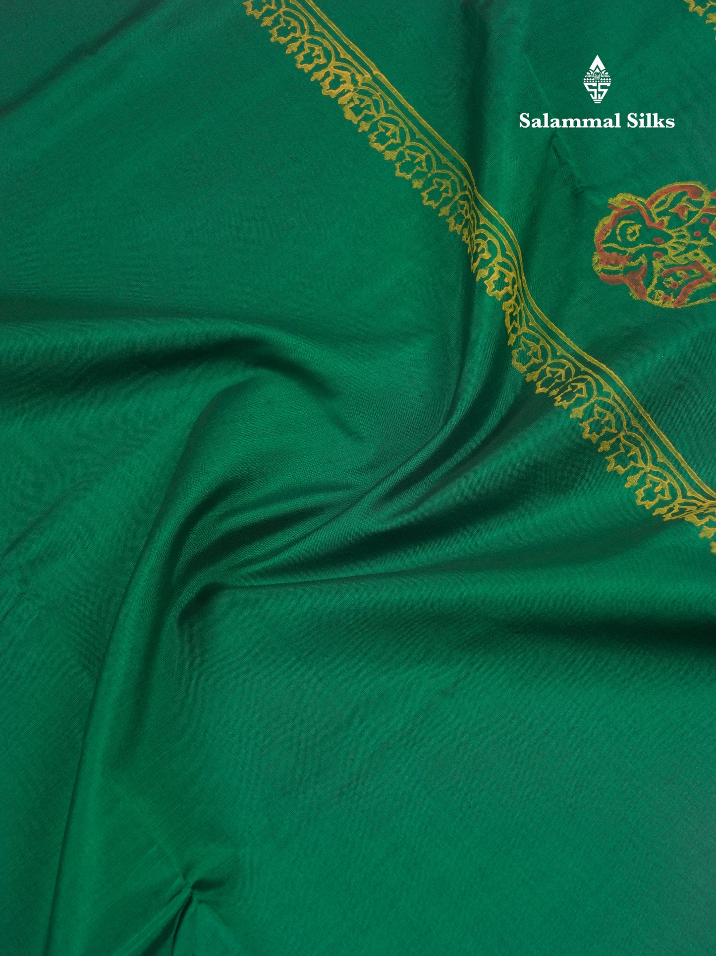 Bottle Green South Cotton Printed Saree With Contrast Manthulir Yellow Blouse