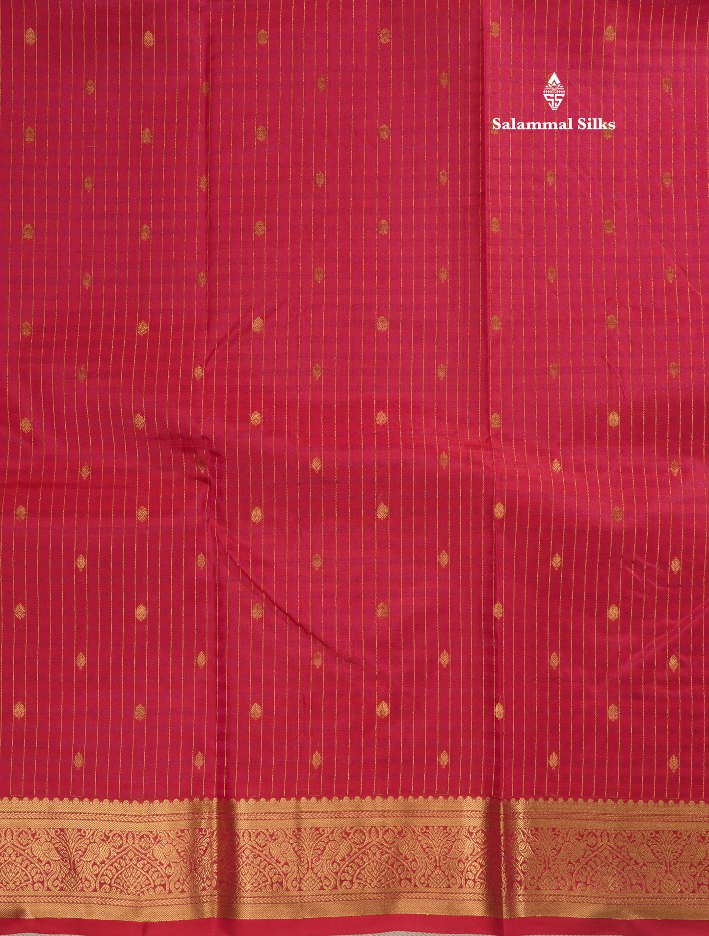 Pinkish Red Zari Lines Pure Kanjivaram Silk Saree With Small Border