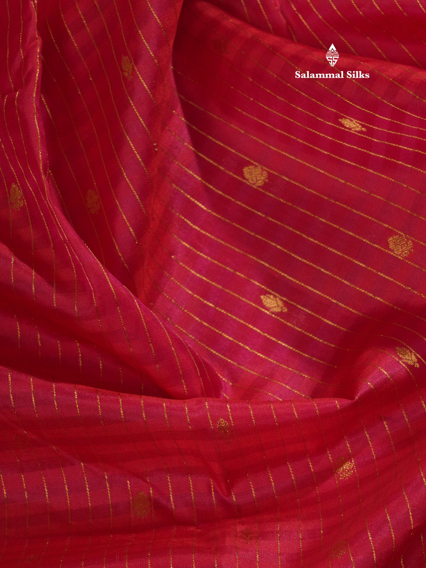 Pinkish Red Zari Lines Pure Kanjivaram Silk Saree With Small Border