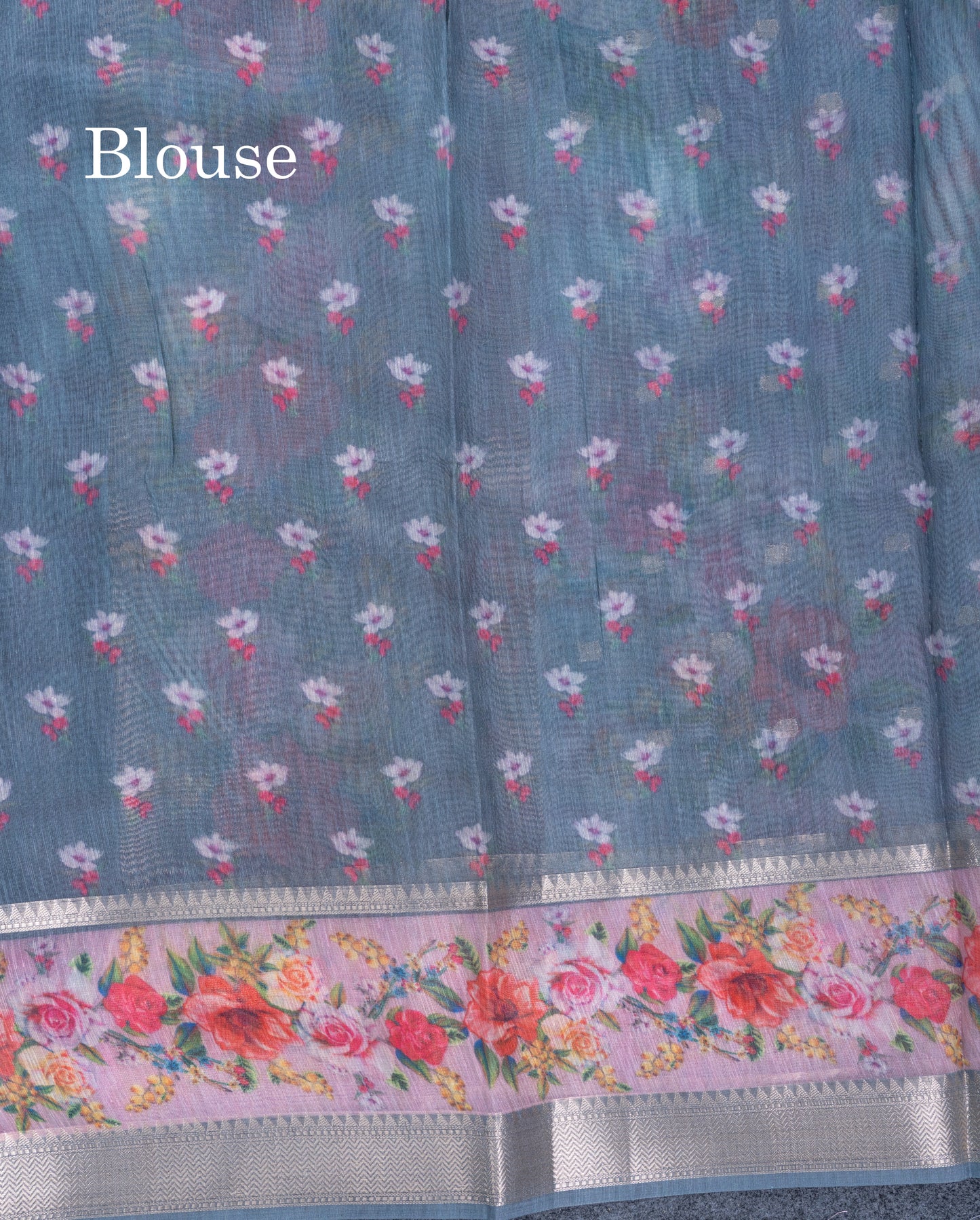 Light Pink Printed Linen Mix Fancy Saree With Contrast Peacock Green Fancy Border
