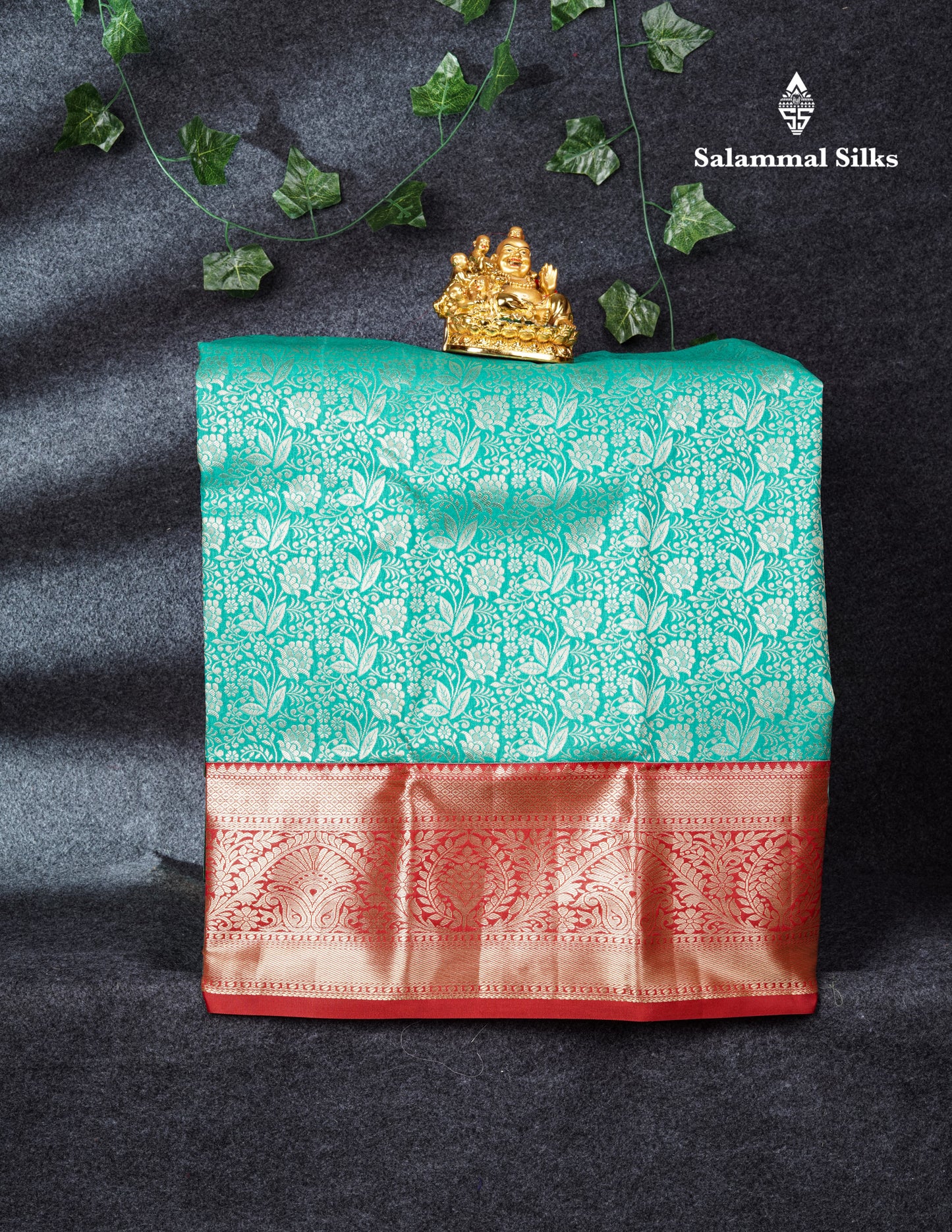 Semi Silk Pattu Pavadai (Sapphire Green) with Red Blouse 27"
