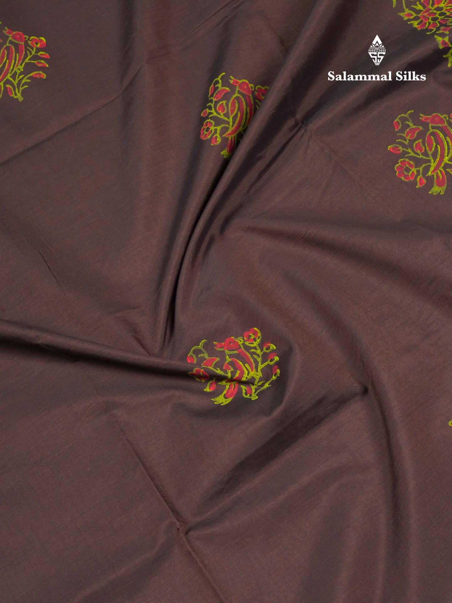 Brown South Cotton Printed Saree With Contrast Orange Blouse