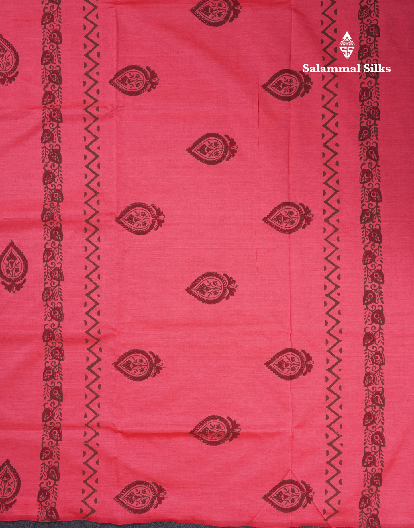 Pink South Cotton Printed Saree With Contrast Dark Brown Blouse